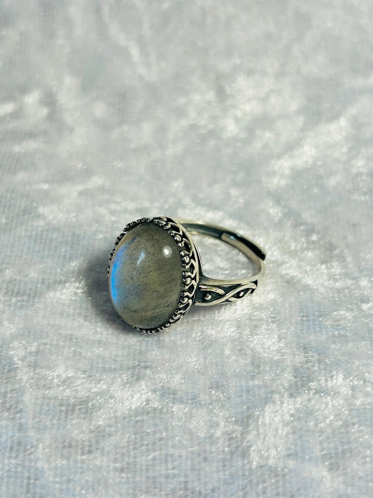 Chunky Labradorite Ring • 925 Sterling Silver • Adjustable • Gift box Celtic Dragon Jewellery