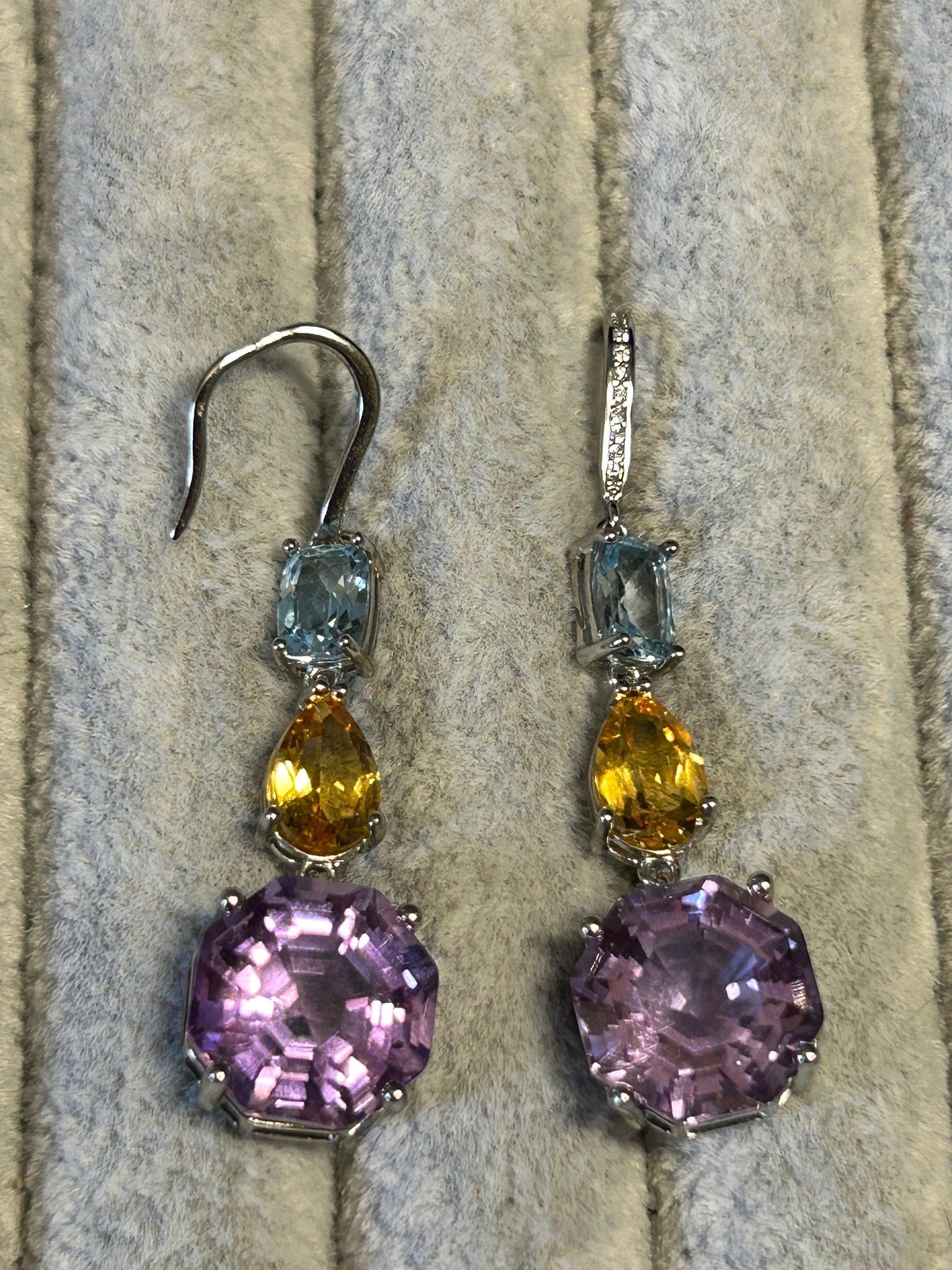 Gemstone Earrings with Amethyst, Citrine & Blue Topaz • 925 Sterling Silver • Gift Box