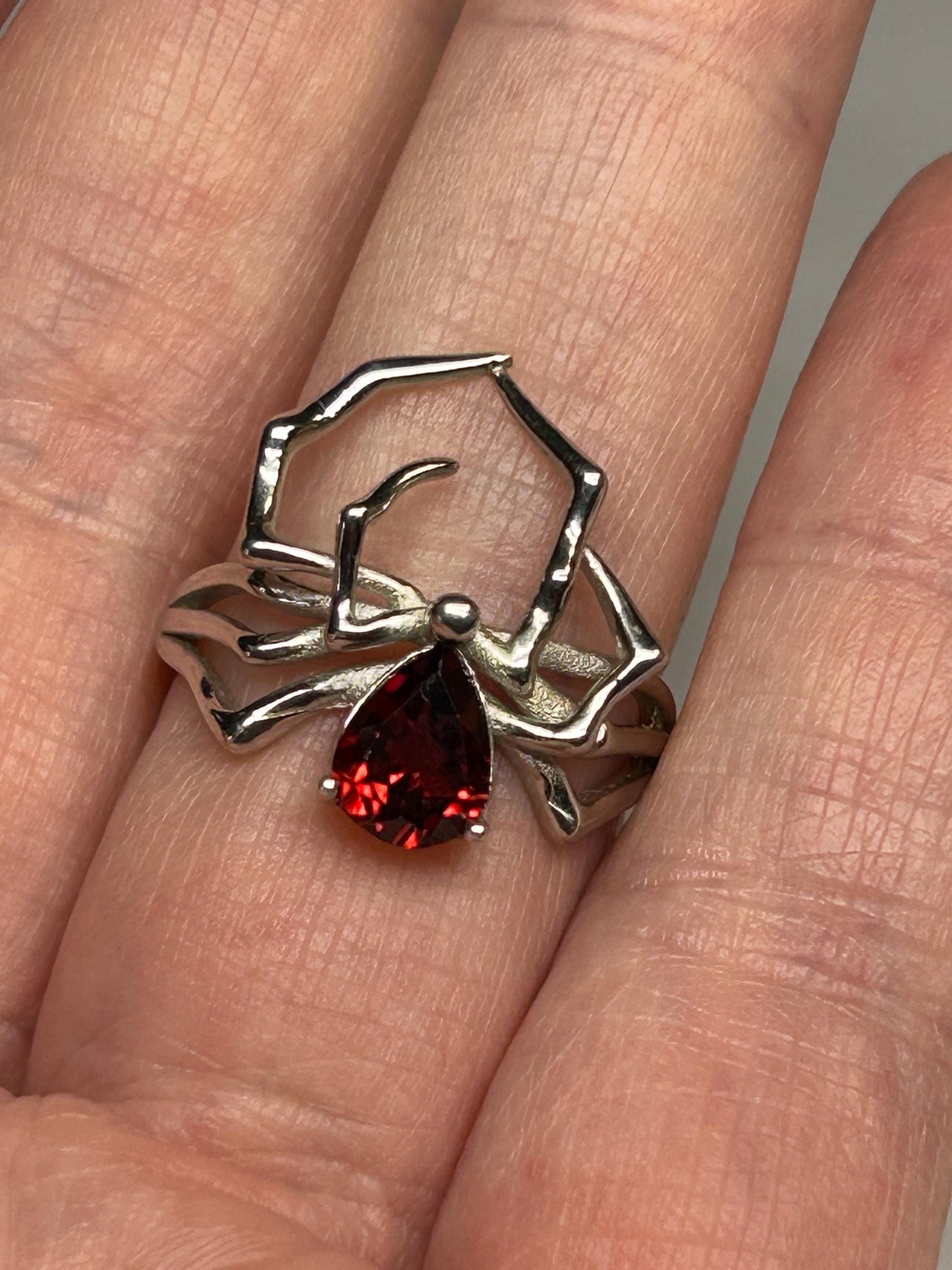 Spider Ring With Garnet Gemstone - 925 Silver Ring - Adjustable - Supplied In Gift Box