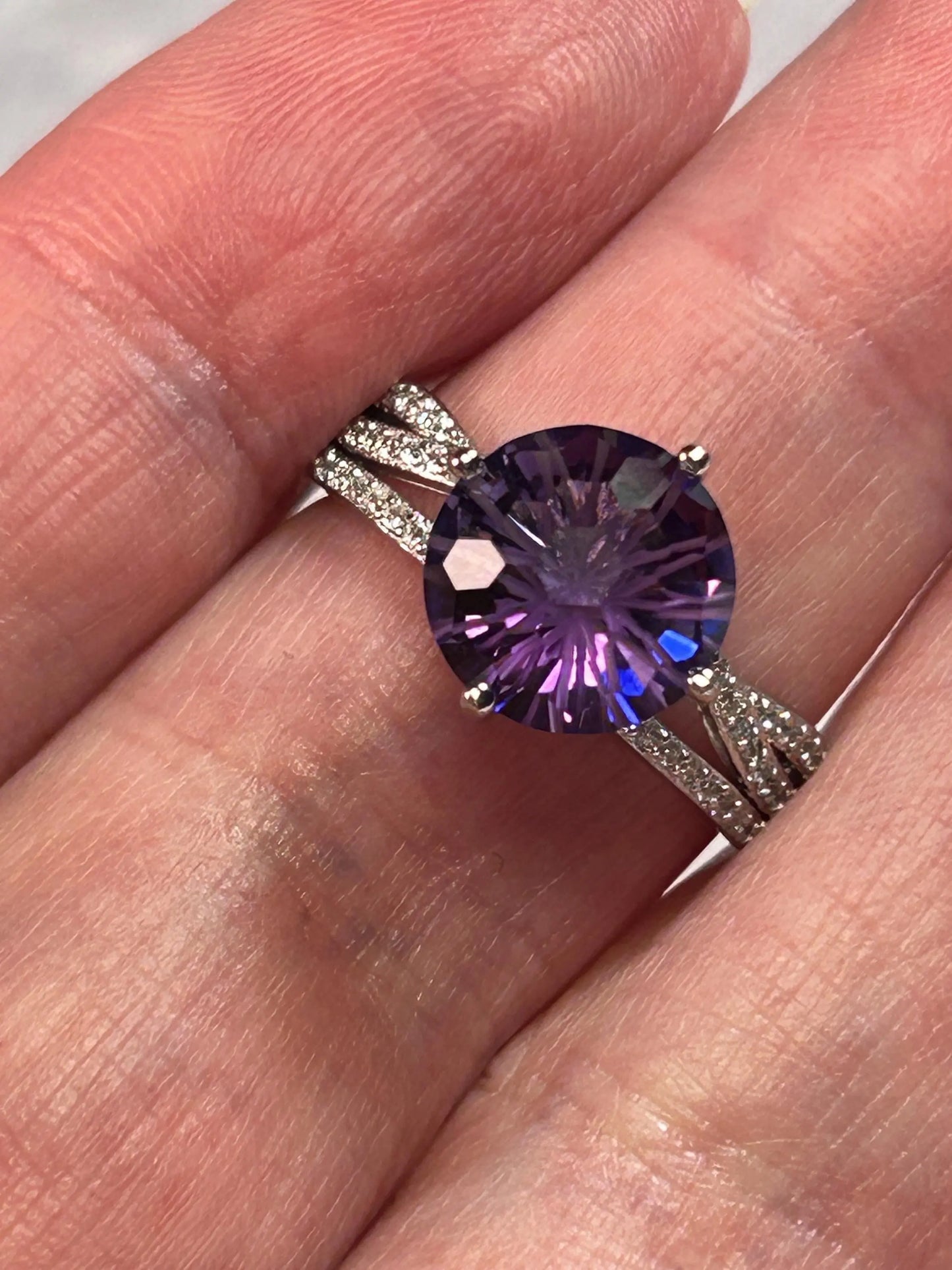 Chunky Amethyst Ring • Large Solitaire • CZ Triple Band • 925 Sterling Silver • Adjustable • Gift Box Celtic Dragon Jewellery