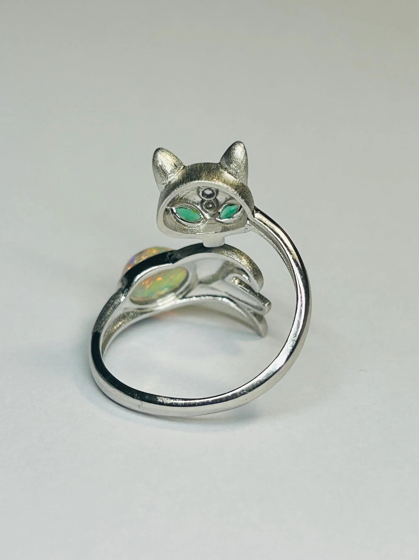 Fox Ring with Opal Cabochon • 925 Burnished Sterling Silver • Adjustable • with Gift Box Celtic Dragon Jewellery