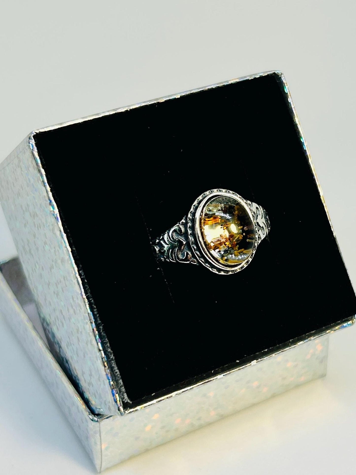 Oval Crystal Ring with Garden Quartz Gemstone • 925 Sterling Silver • Adjustable • Gift Box