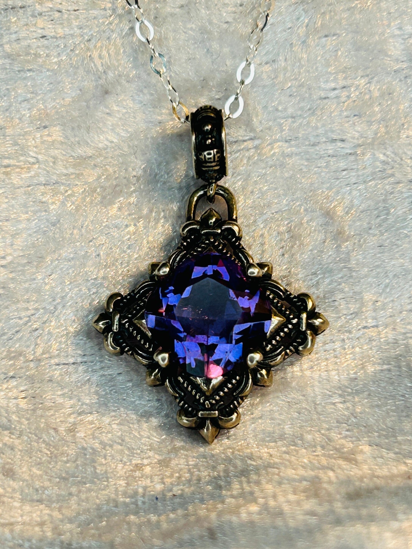 Fleur De Lys Pendant with Amethyst Gemstone • 925 Sterling Silver • Gift Box