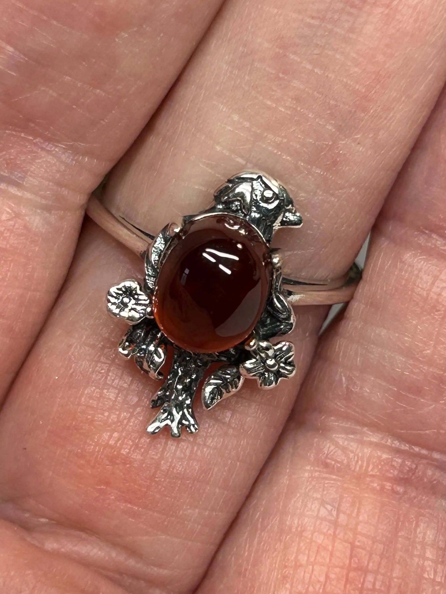 Bird Ring with Garnet Gemstone • Adjustable 925 Sterling Silver with Gift Box Celtic Dragon Jewellery