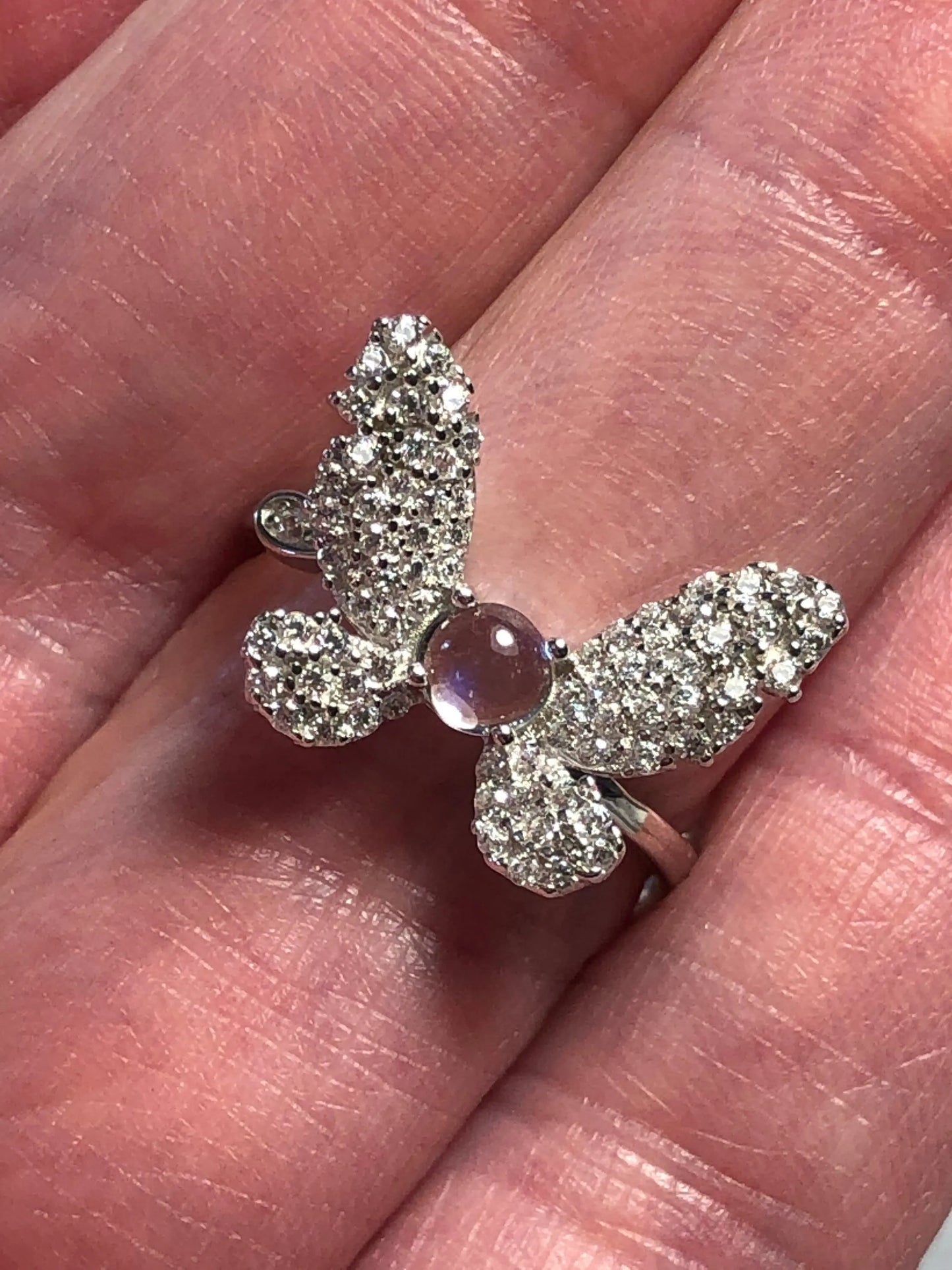Butterfly Ring with Moonstone & CZ Gemstones • 925 Sterling Silver • Adjustable • Gift Box Celtic Dragon Jewellery