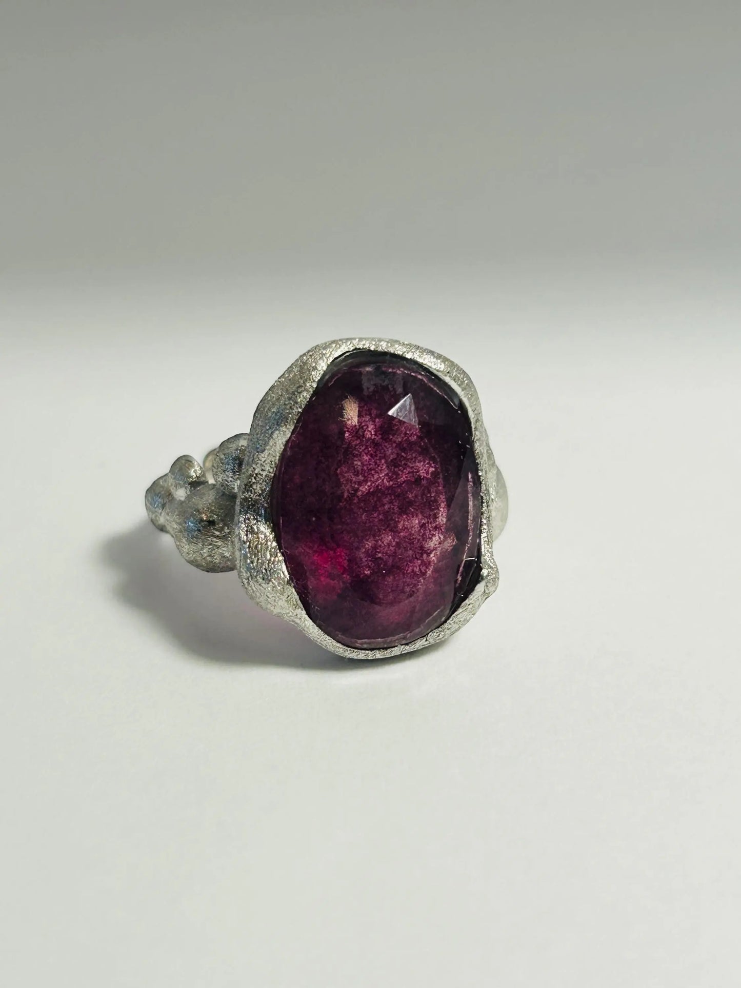Textured Mens Ring with Purple Fluorite Gemstone • 925 Sterling Silver • Adjustable • Gift Box My Store