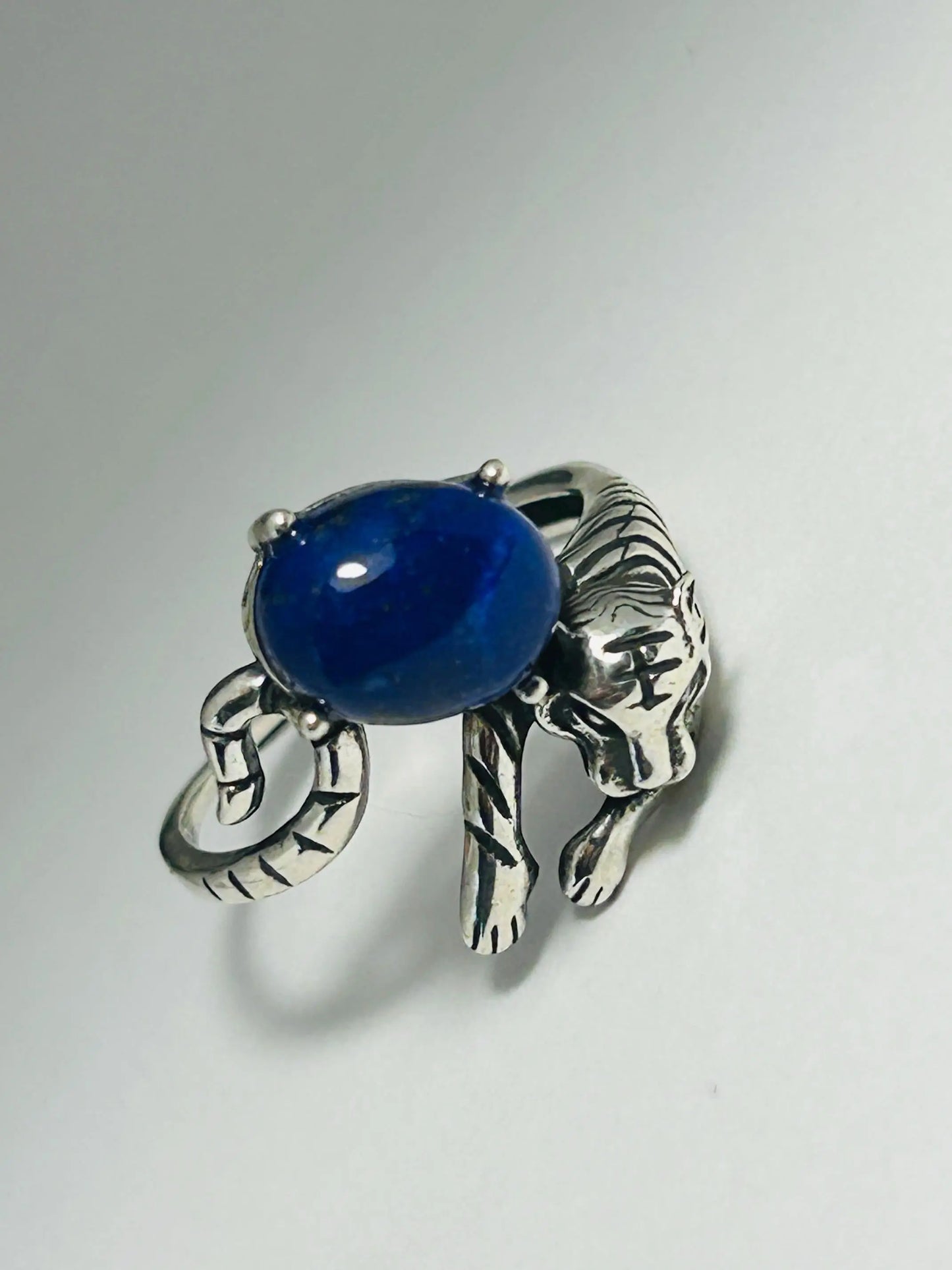 Tiger Ring with Lapis Lazuli Gemstone • 925 Sterling Silver • Adjustable • Gift box Celtic Dragon Jewellery