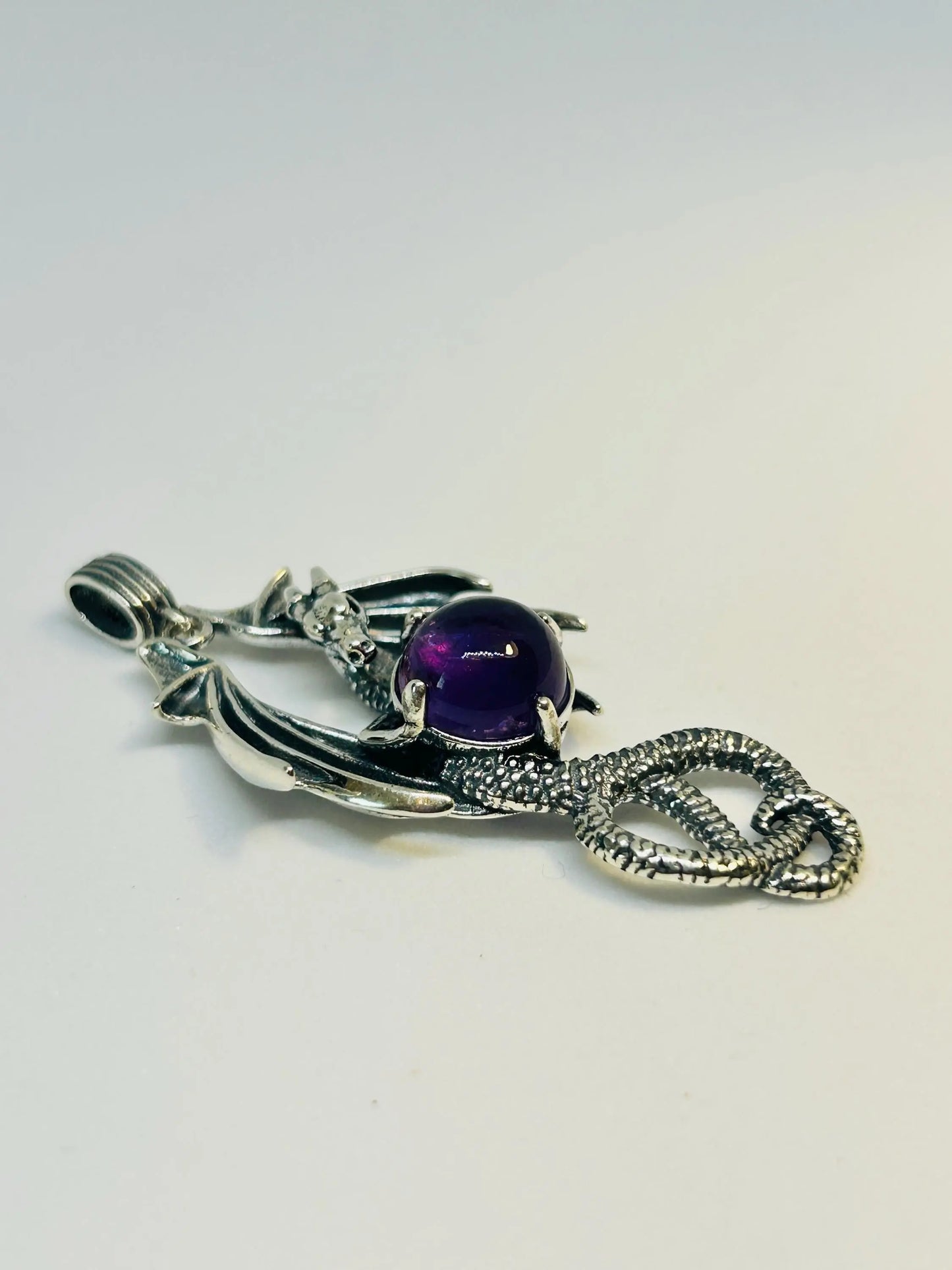 Dragon Pendant with Amethyst Gemstone • 925 Sterling Silver • Gift Box Celtic Dragon Jewellery