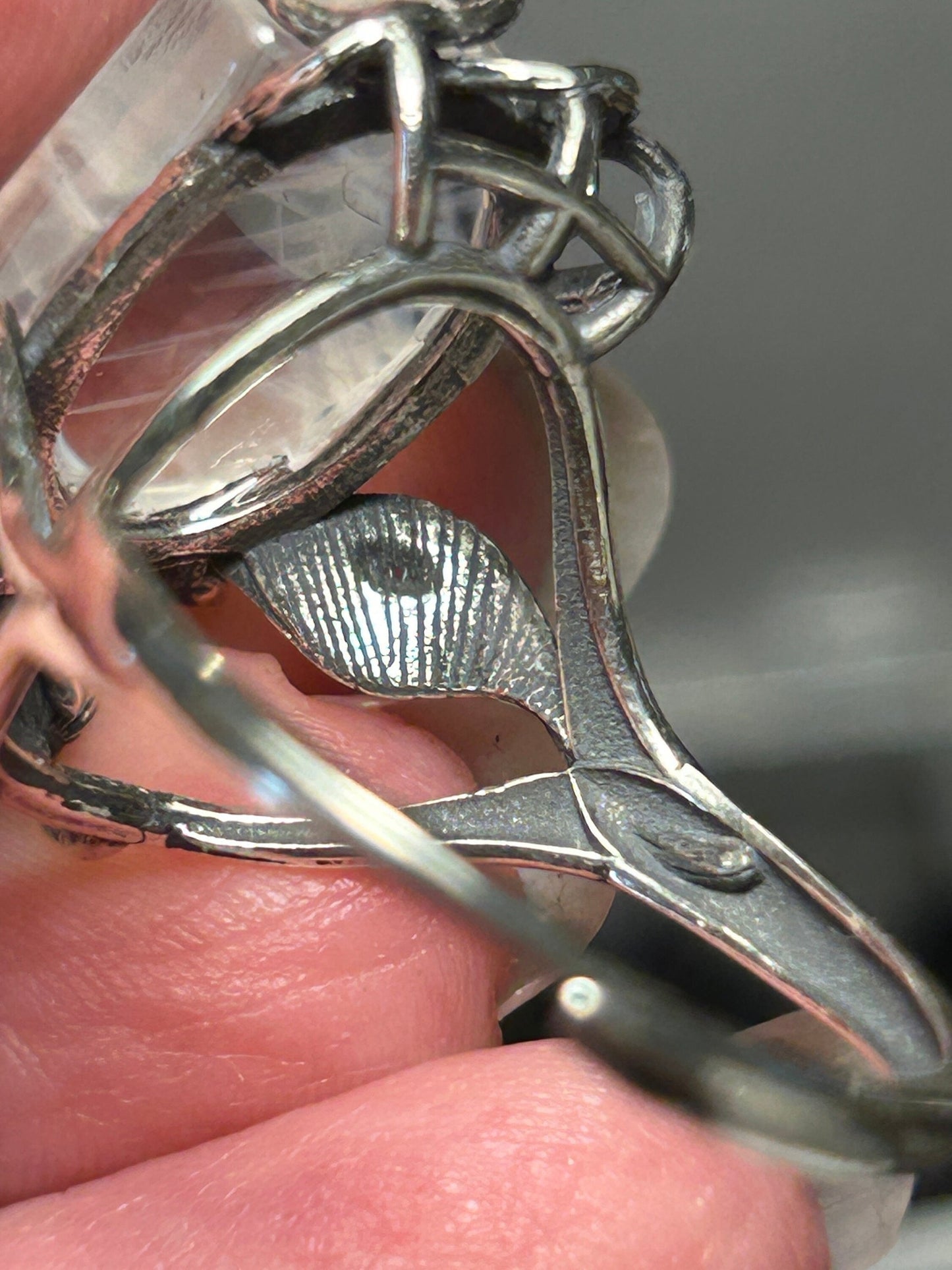 925 Silver Blue Needle Quartz Ring • Floral Design • Adjustable • Giftbox