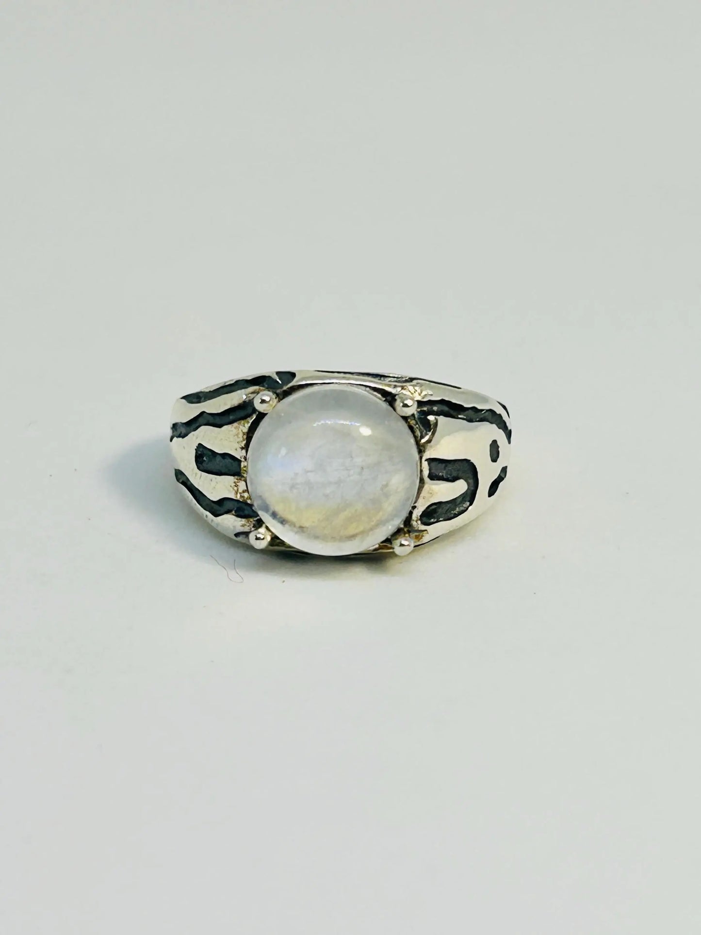 Chunky Rainbow Moonstone Ring • 925 Sterling Silver • Adjustable • Gift Box Celtic Dragon Jewellery