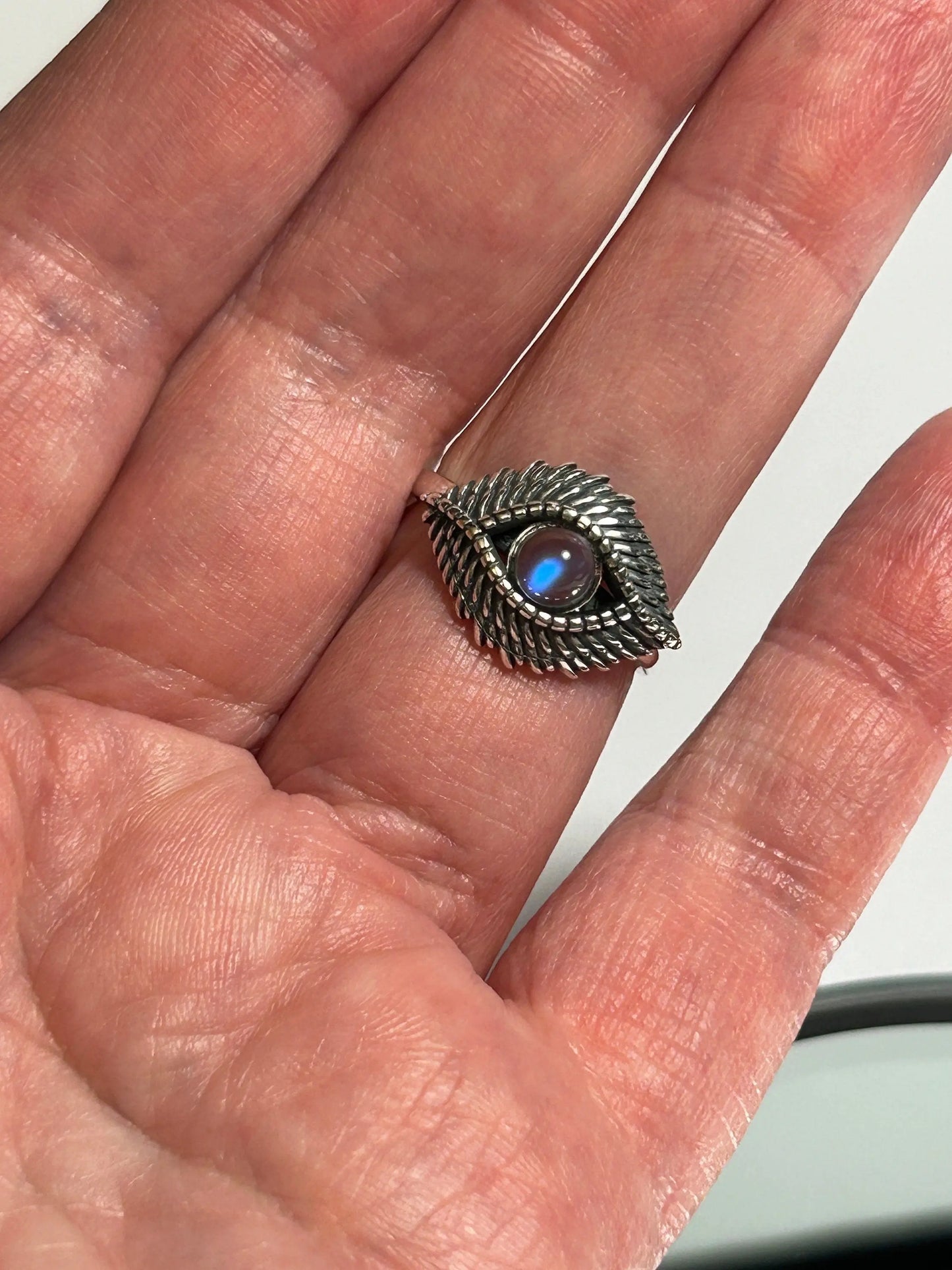 Evil Eye Ring with Moonstone Gemstone • 925 Sterling Silver • Adjustable • Gift Box Celtic Dragon Jewellery