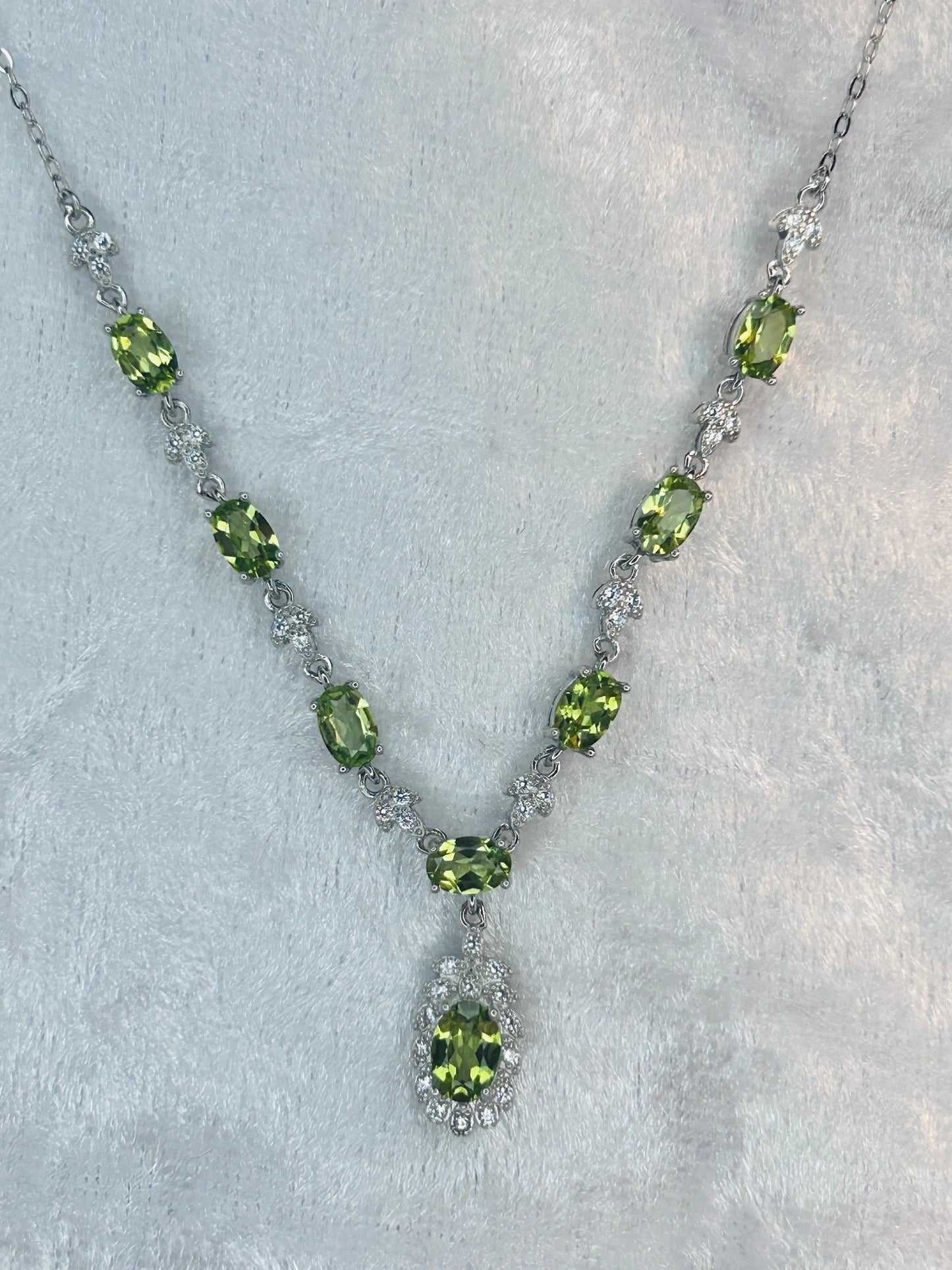Floral Theme Necklace with Peridot Gemstones & CZ Combination • 925 Sterling Silver • Gift Box Celtic Dragon Jewellery