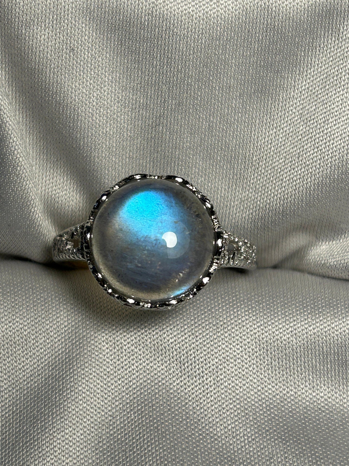 Blue Labradorite Statement Ring in 925 Sterling Silver & Adjustable Band Celtic Dragon Jewellery