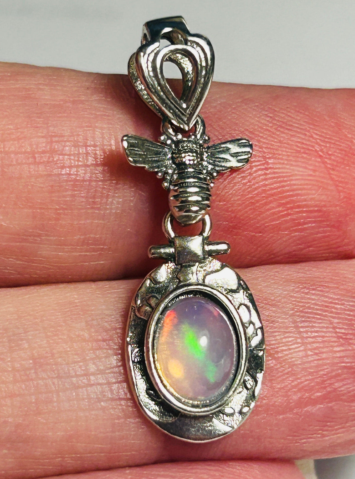 Honey Bee Pendant with Opal - 925 Sterling Silver Insect Jewellery Celtic Dragon Jewellery
