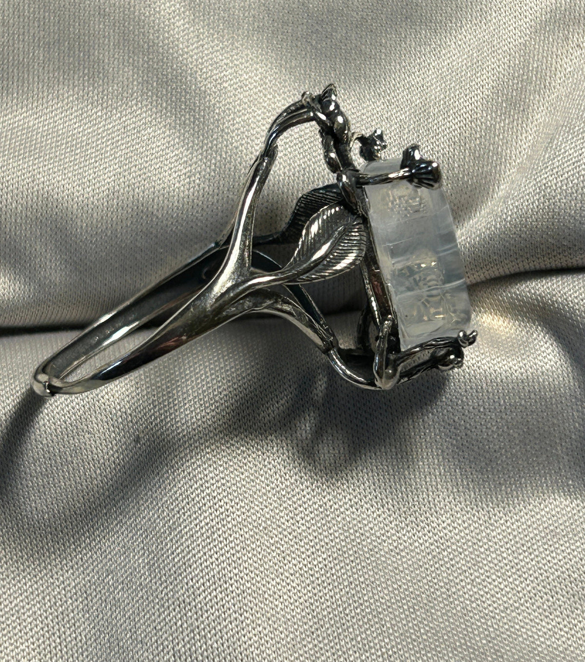 Blue Needle Quartz Ring in 925 Sterling Silver with Adjustable Floral Themed Band Celtic Dragon Jewellery