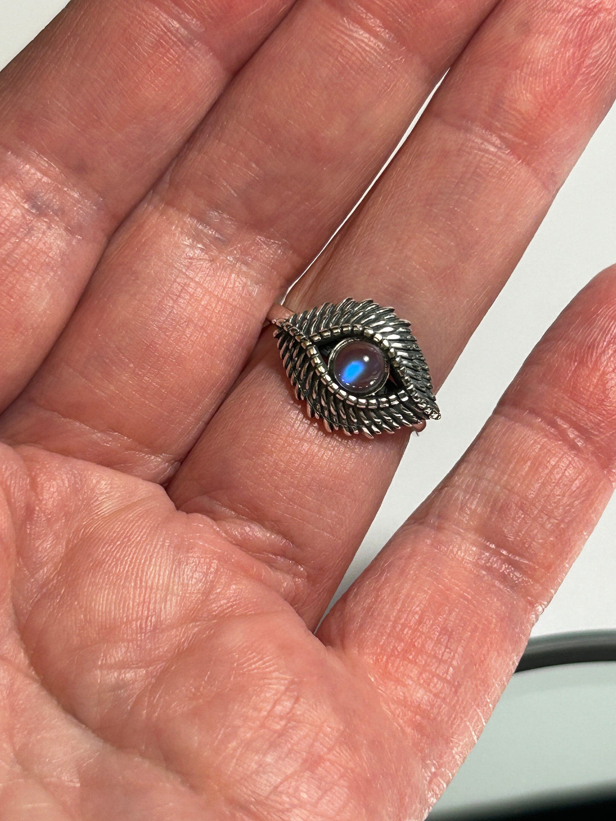 Evil Eye Ring with Moonstone - 925 Sterling Silver - Protective Gemstone Amulet in Gift Box Celtic Dragon Jewellery