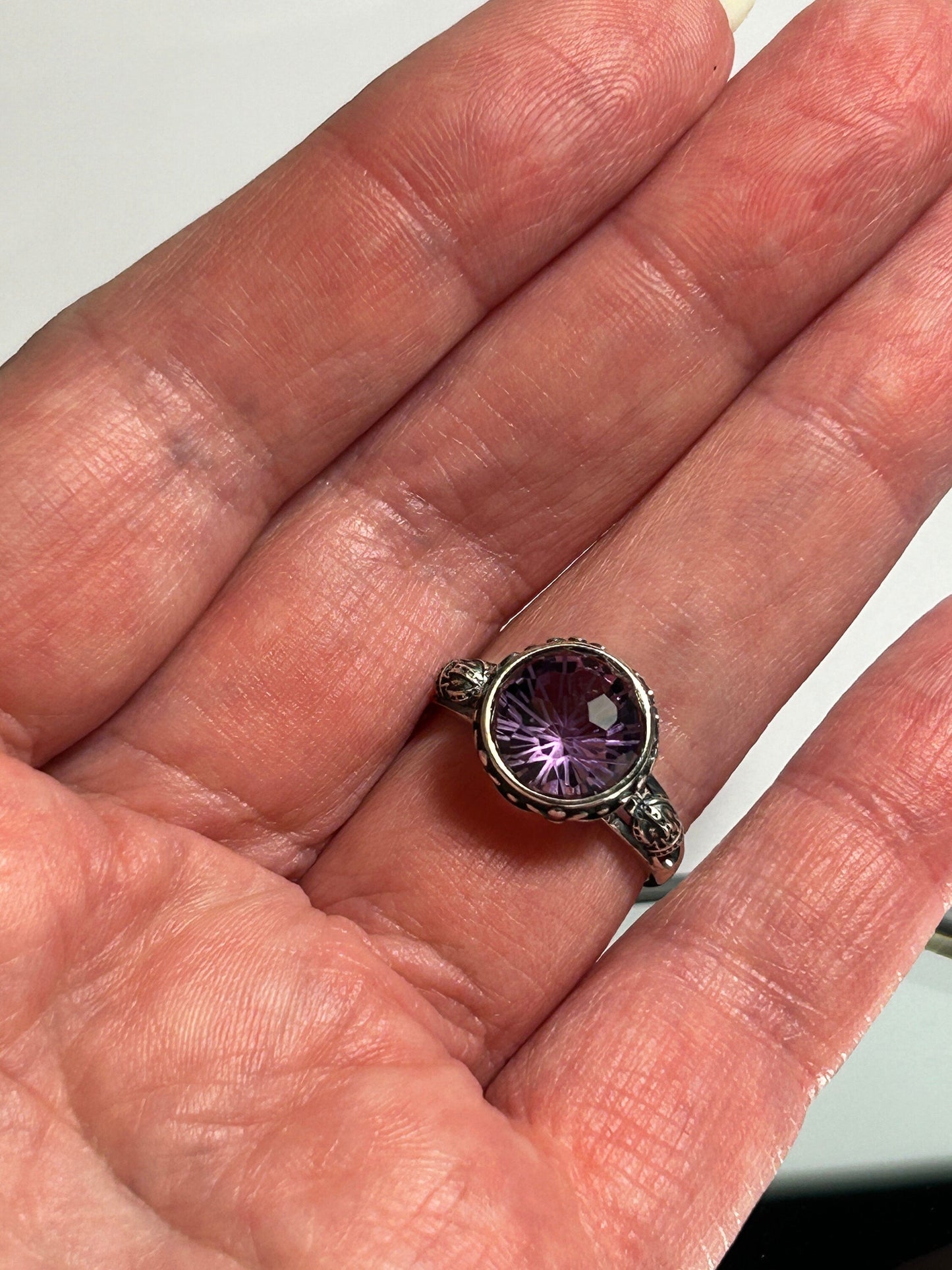 Checkerboard Amethyst Ring in 925 Sterling Silver - Adjustable Statement Jewellery Celtic Dragon Jewellery