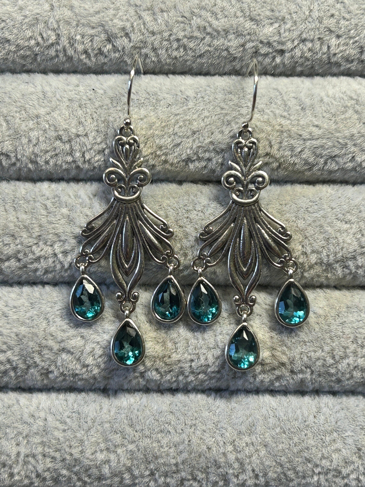 Blue Topaz Earrings: 925 Silver Floral Dangle Gemstone Jewellery Celtic Dragon Jewellery
