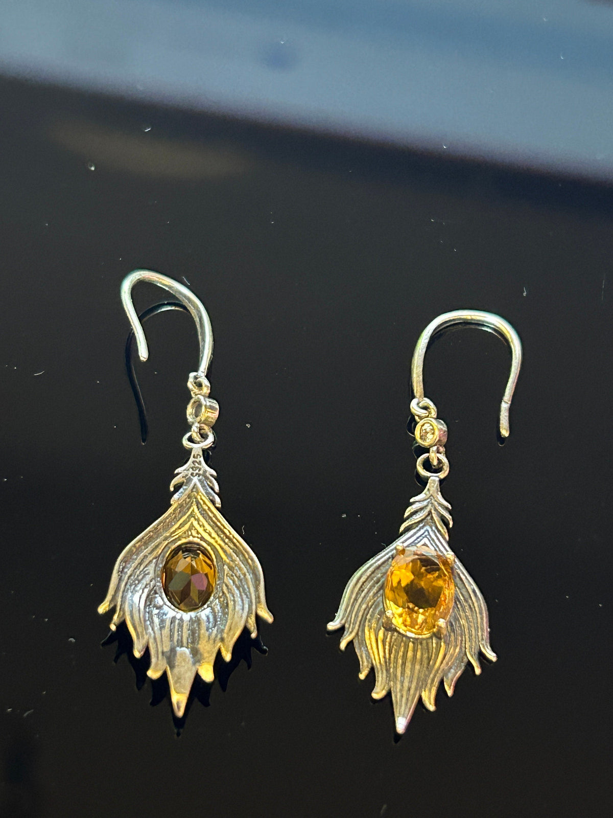 Citrine Feather Earrings in 925 Sterling Silver - Reduced Price Celtic Dragon Jewellery