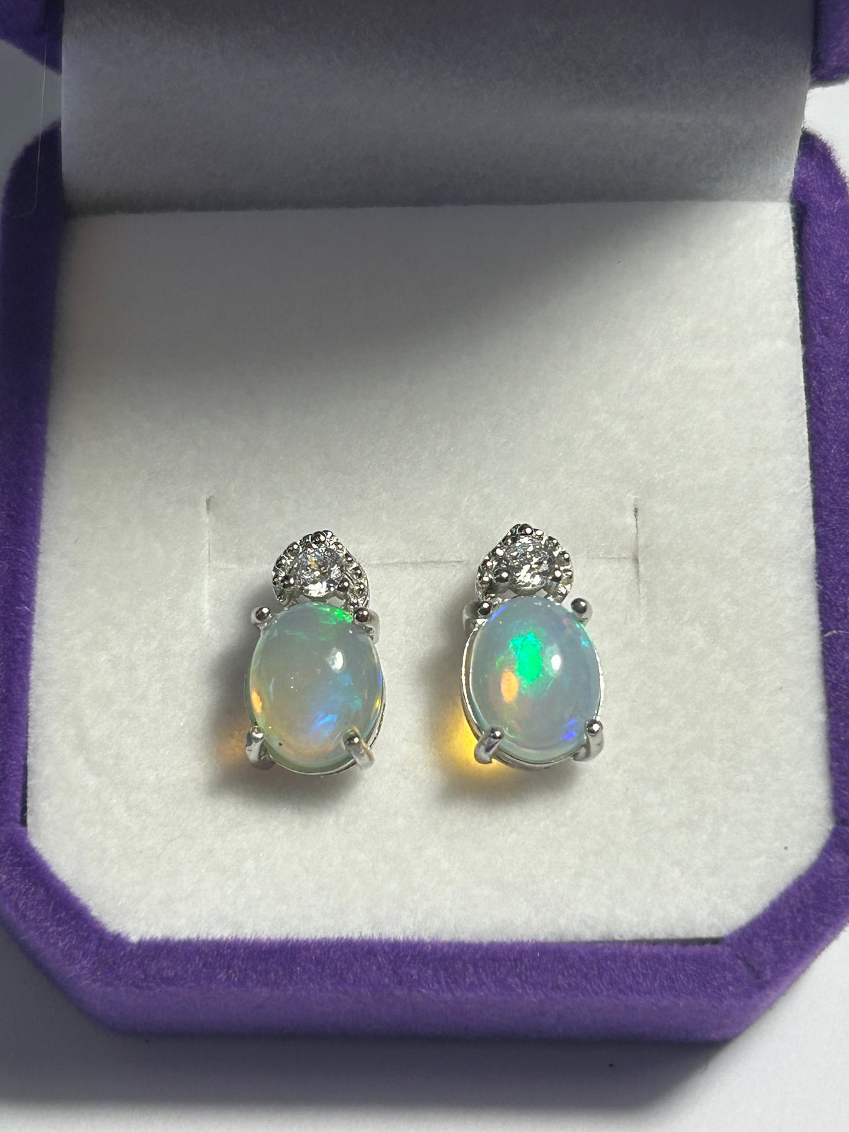 Opal Earrings with CZ Accents in 925 Sterling Silver