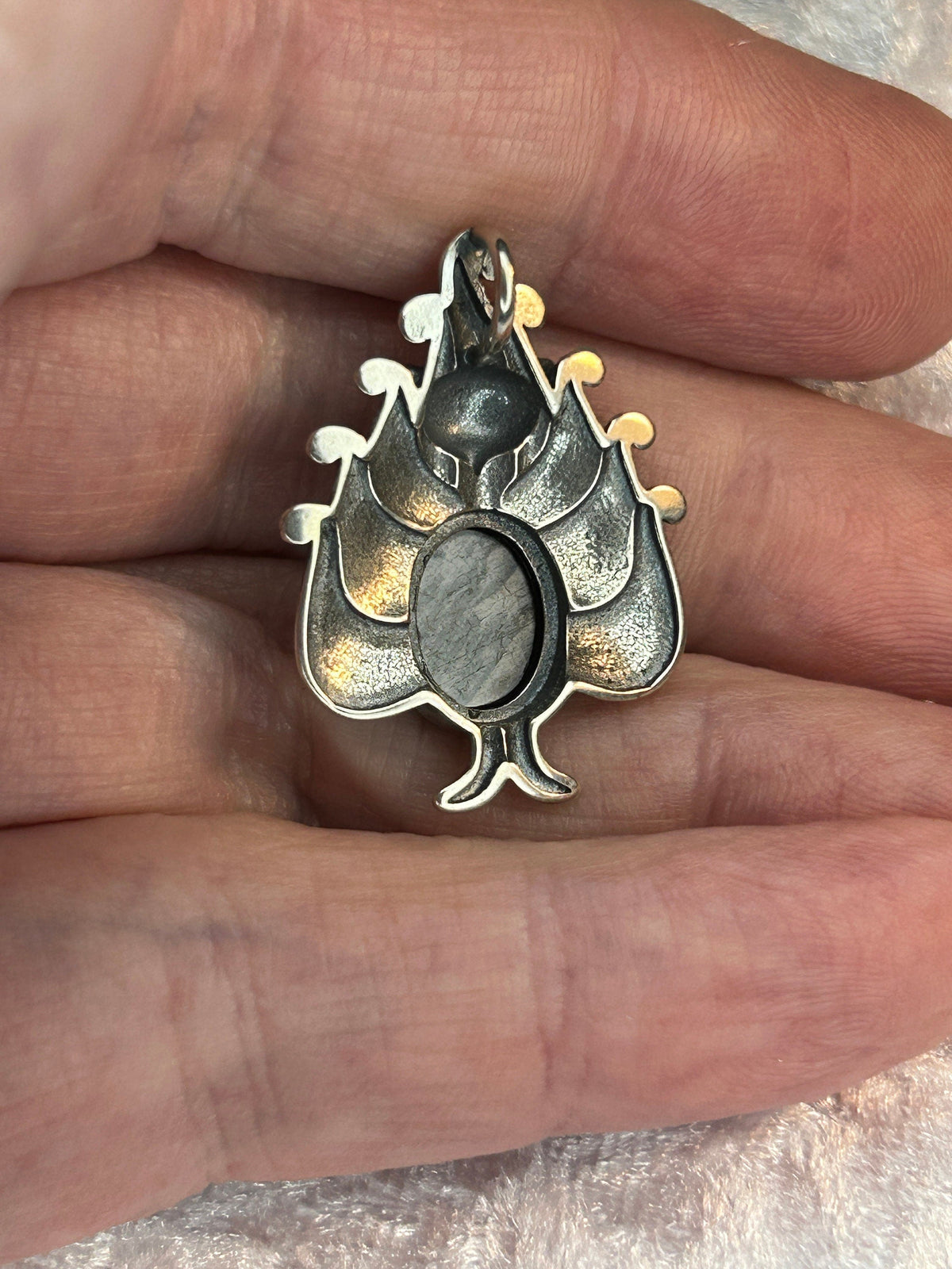 9 Tail Fox Pendant with Hypersthene in 925 Sterling Silver - Kitsune Jewellery Celtic Dragon Jewellery
