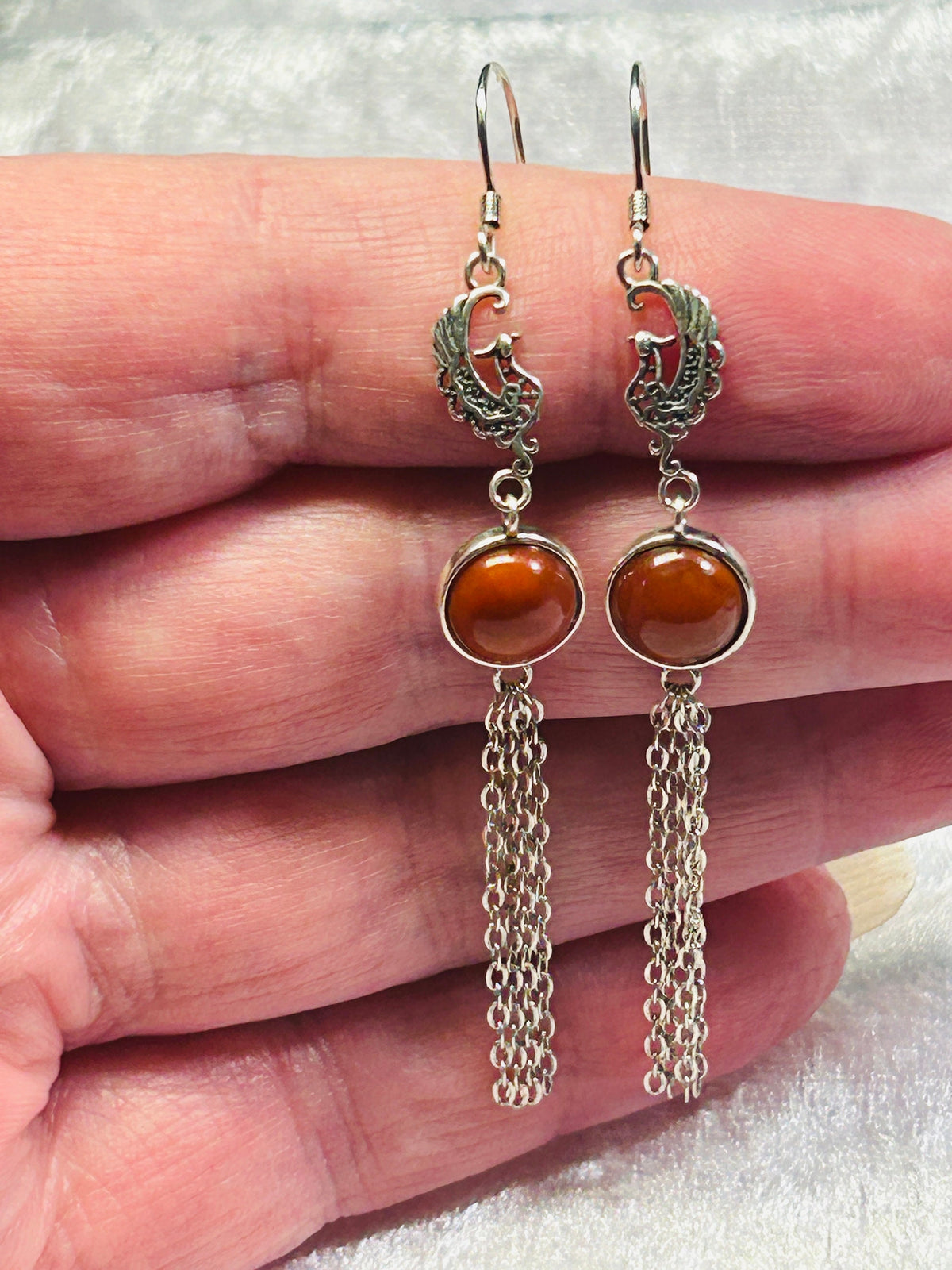 Phoenix Dangle Earrings with Red Agate in 925 Sterling Silver - Gift Box Included