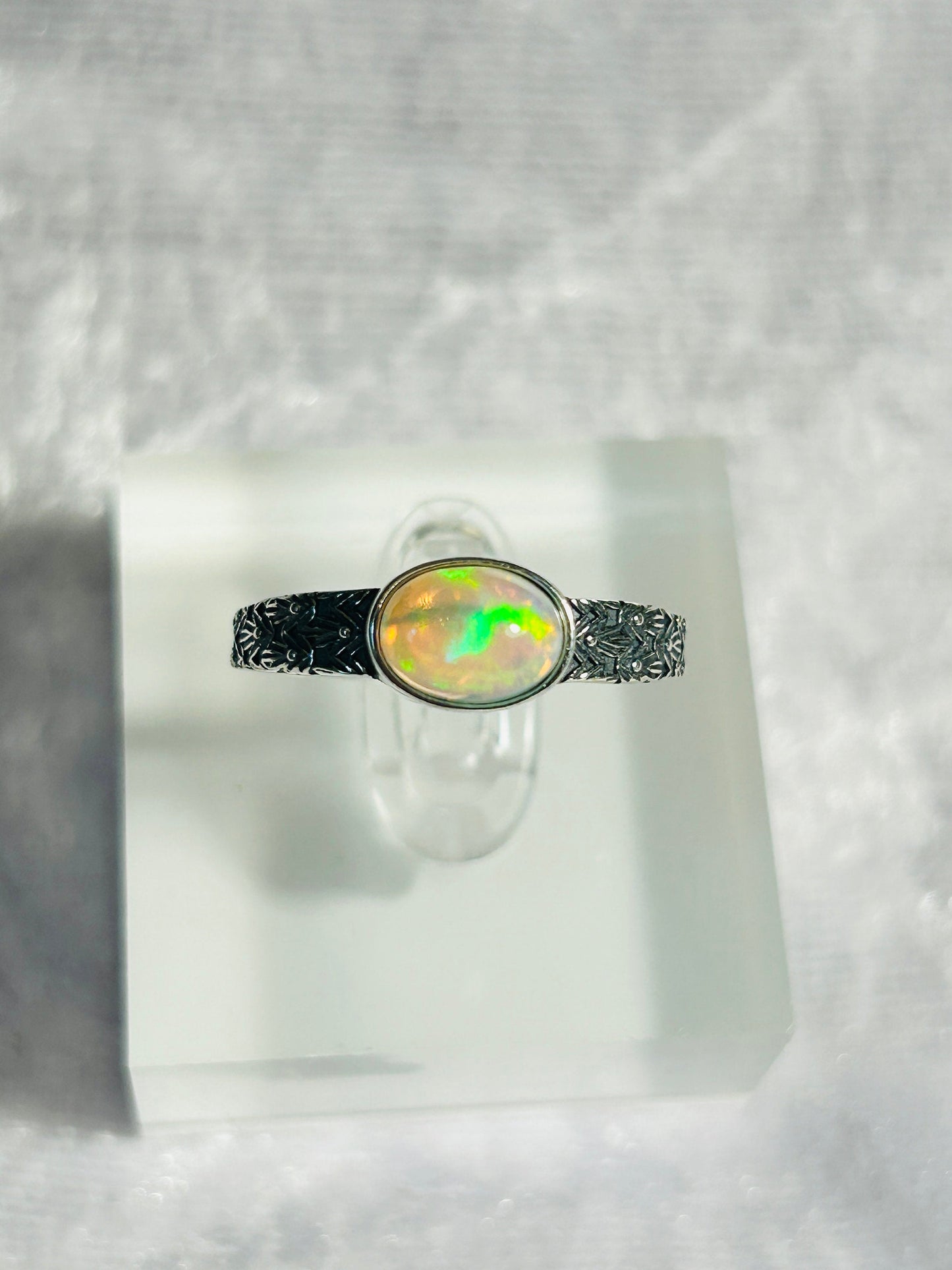 Fire Opal Ring in 925 Sterling Silver - Adjustable Antiqued Chevron Goth Jewellery Celtic Dragon Jewellery