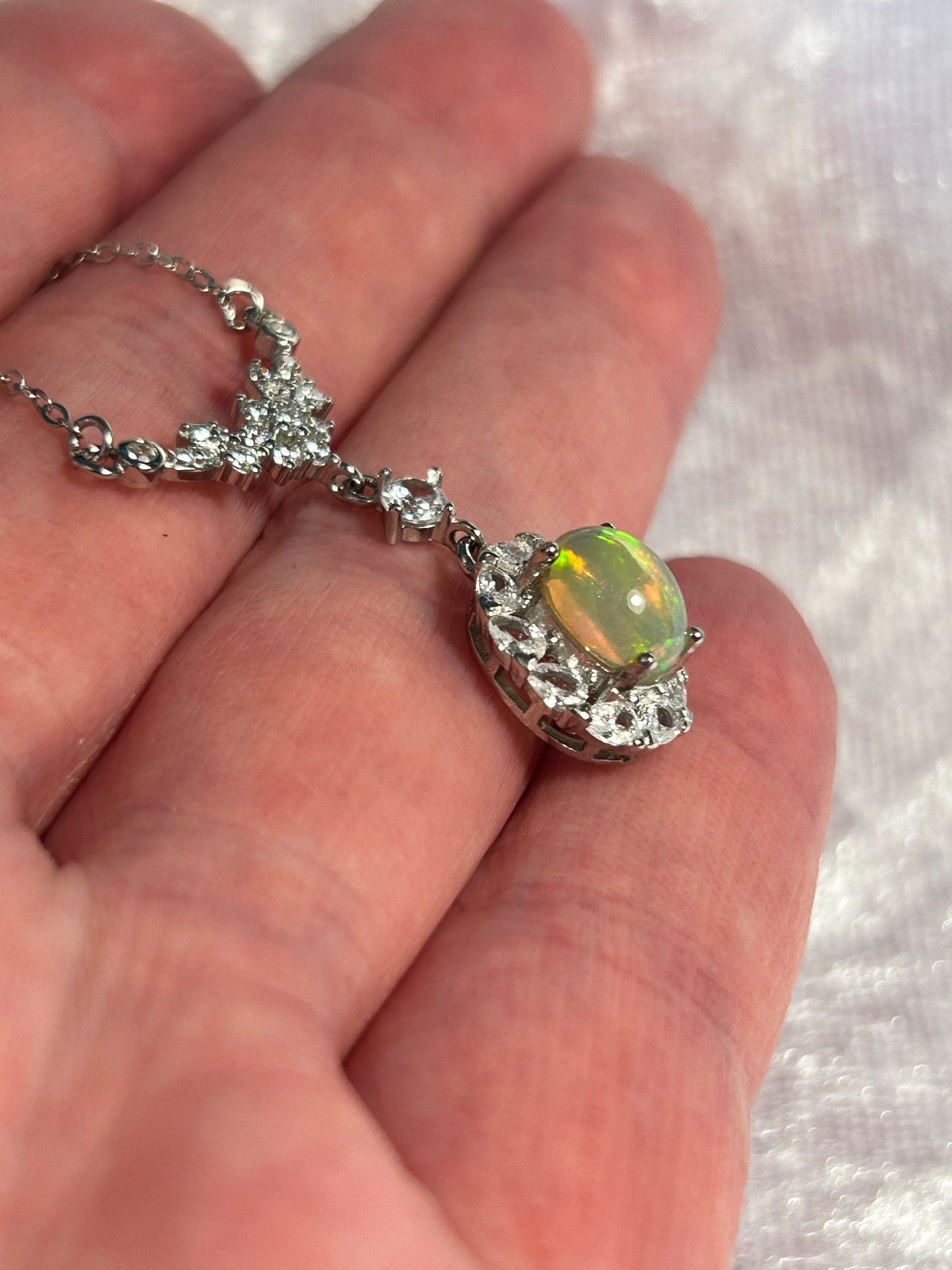 Opal & CZ Necklace in 925 Sterling Silver - Floral Design Celtic Dragon Jewellery