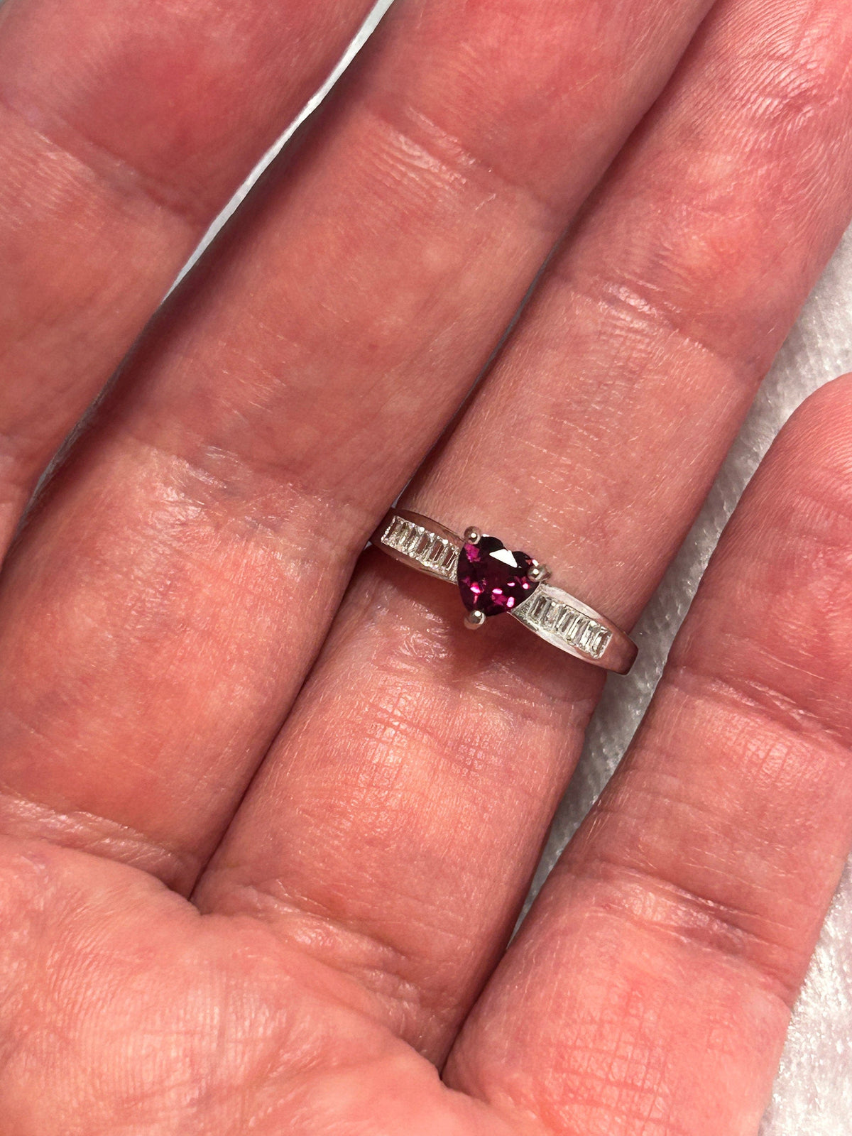 Garnet Heart Ring with Baguette CZ in 925 Sterling Silver - Adjustable Dark Romance Jewellery Celtic Dragon Jewellery