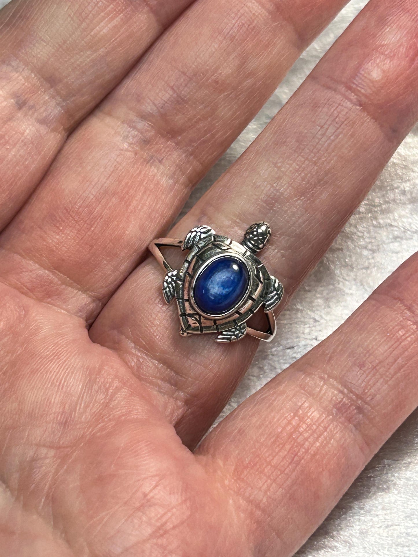 Turtle Ring With Blue Kyanite in 925 Sterling Silver & Adjustable Band Celtic Dragon Jewellery