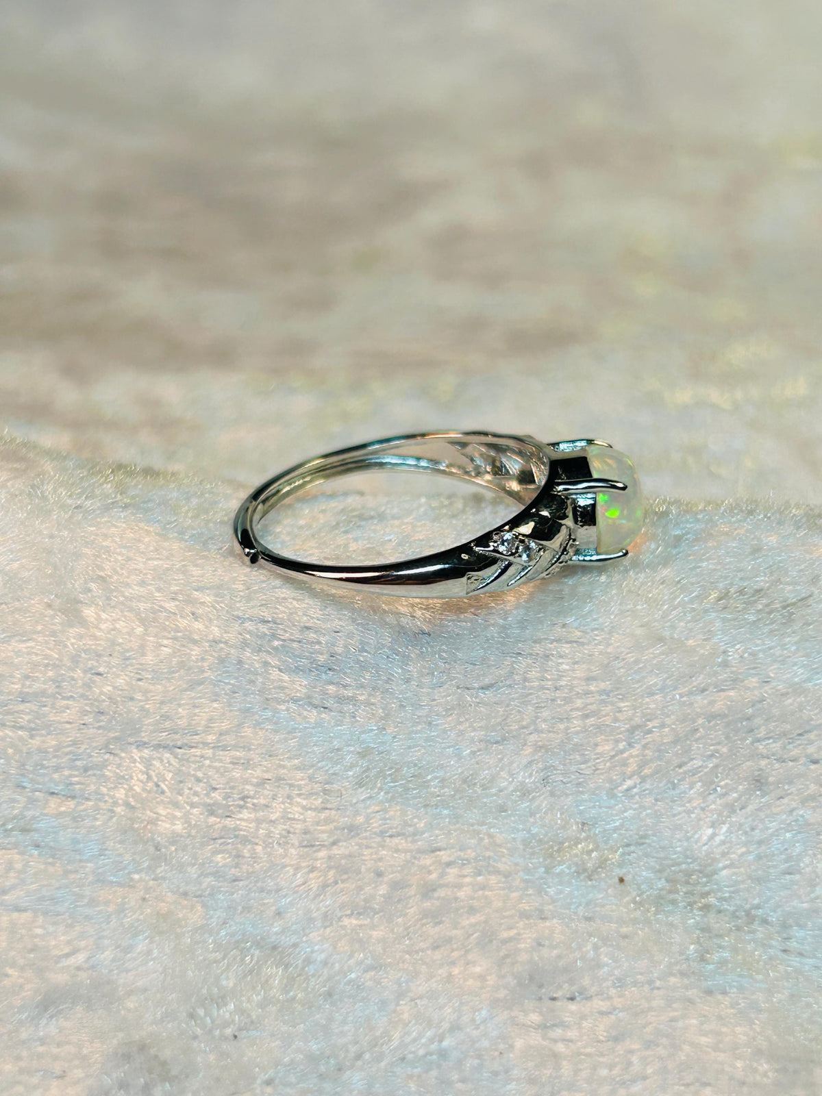 Opal Ring with CZ Accents in 925 Sterling Silver - Adjustable Jewellery Celtic Dragon Jewellery
