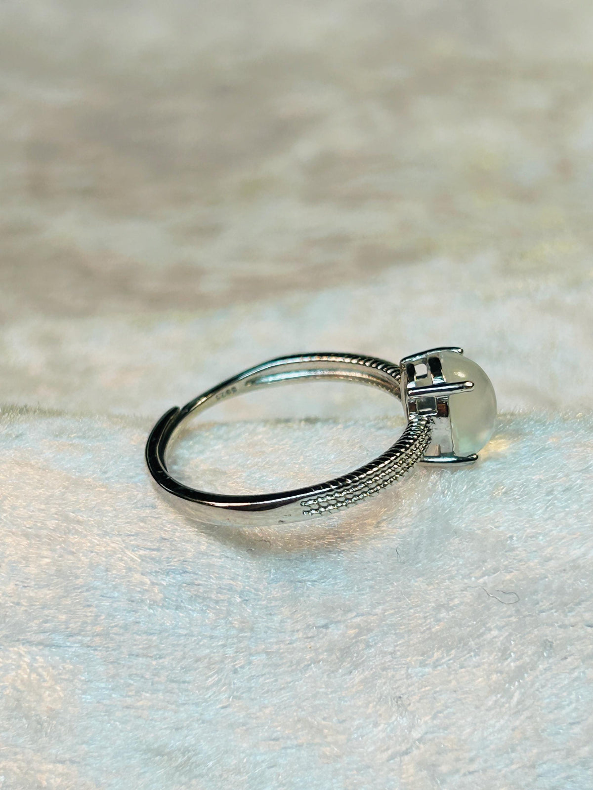 White Moonstone Ring in 925 Sterling Silver - Adjustable Minimalist Jewellery Celtic Dragon Jewellery