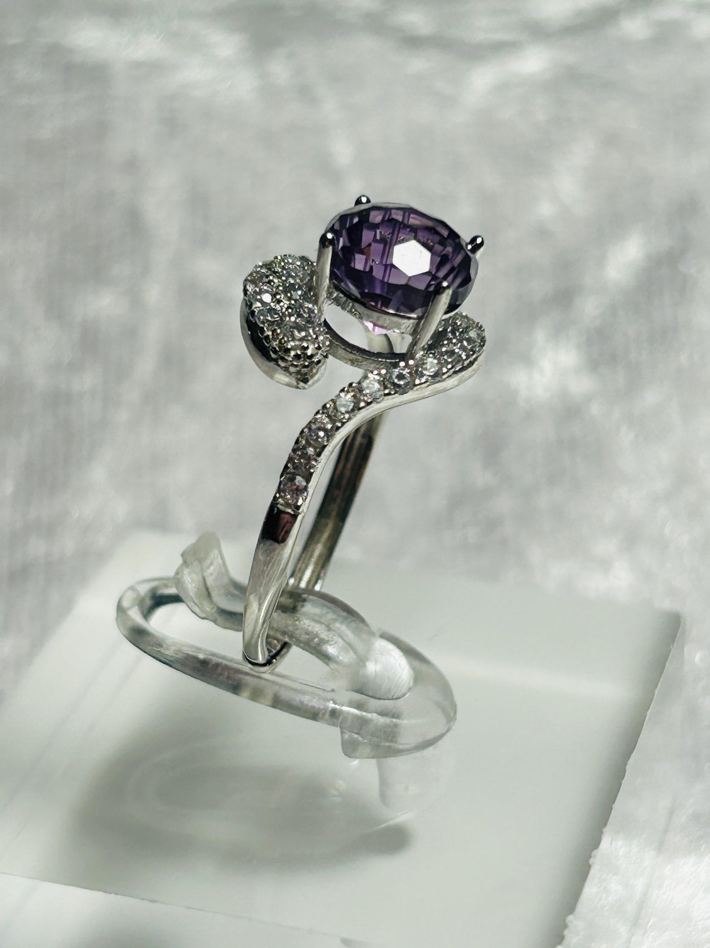 Snake Ring With Amethyst & CZ Accents in 925 Sterling Silver - Adjustable Gothic Serpent Jewellery Celtic Dragon Jewellery