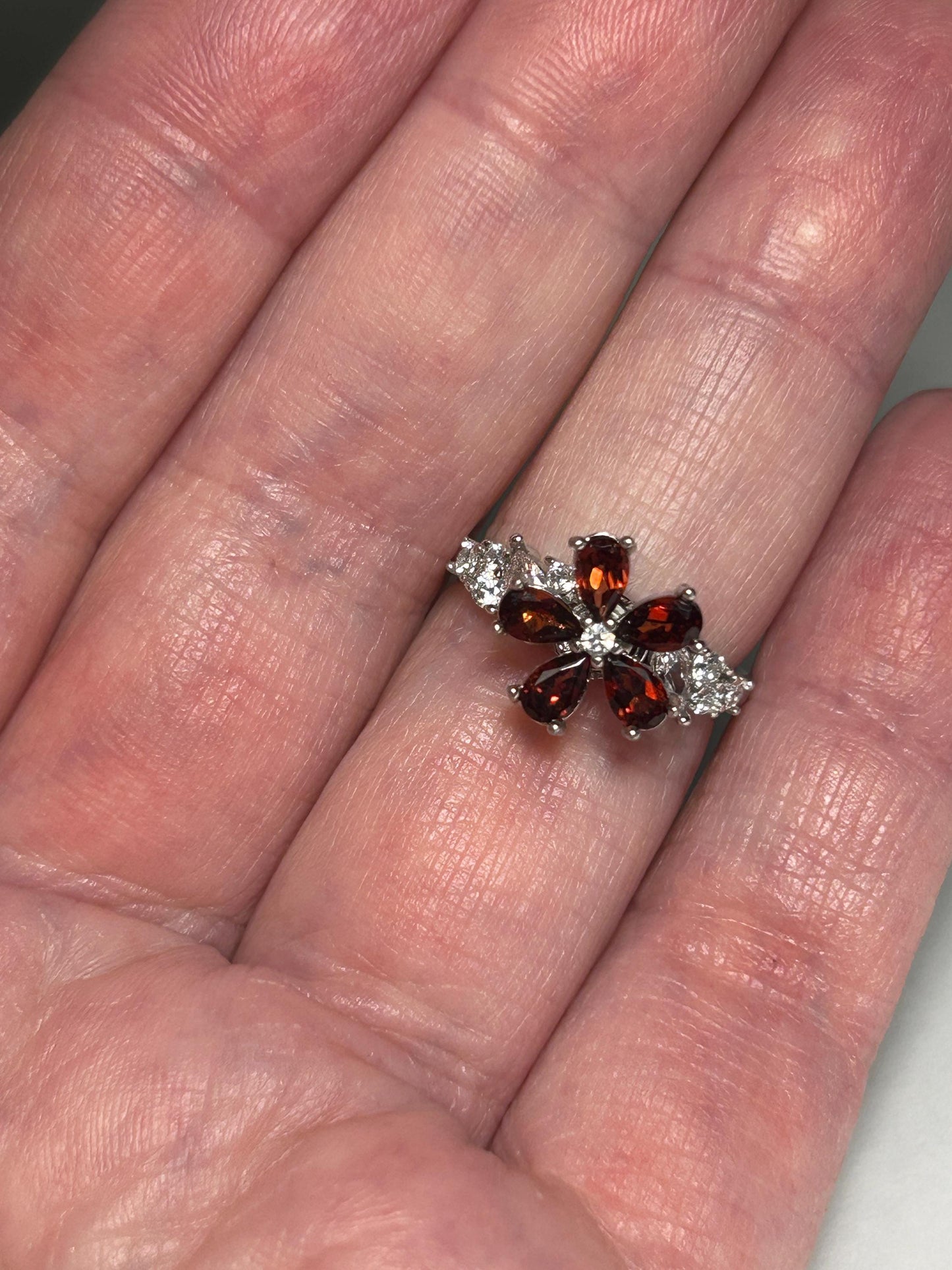 Red Garnet Flower Spinning Ring in 925 Sterling Silver - Motion Fidget Bypass Adjustable Jewellery Celtic Dragon Jewellery