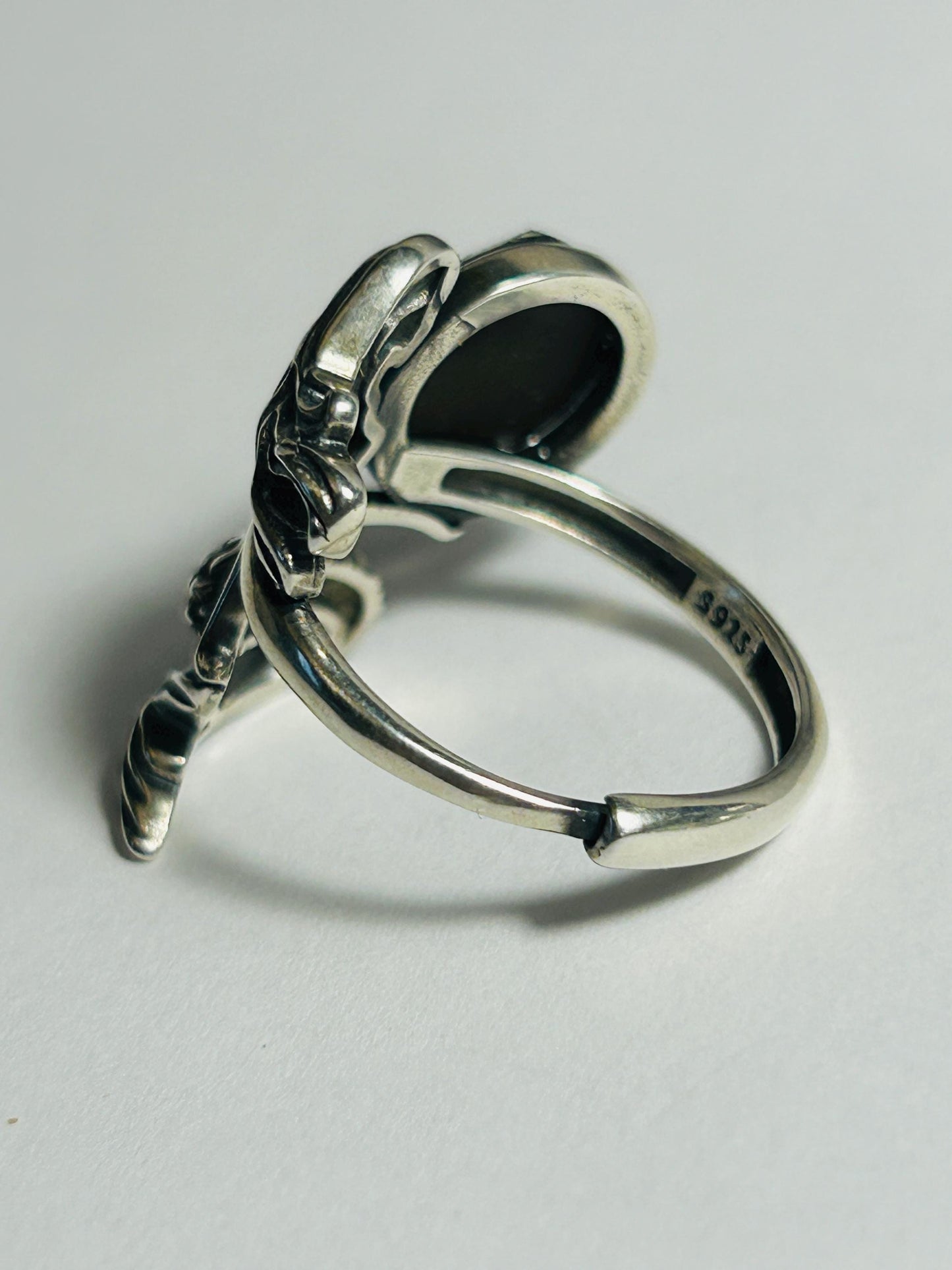 Large Mermaid Ring with Red Ammolite in 925 Sterling Silver - Adjustable Siren Goth Jewellery Celtic Dragon Jewellery