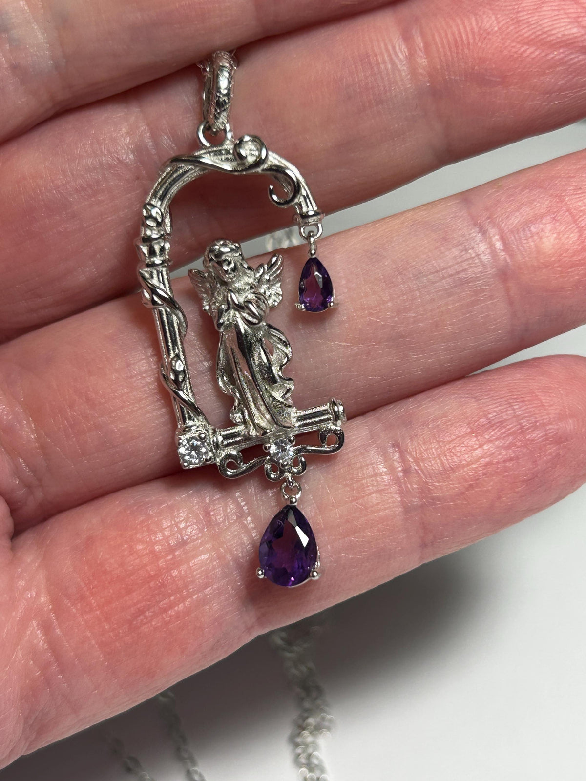 Guardian Angel Pendant With Amethyst Droppers in 925 Sterling Silver Celtic Dragon Jewellery
