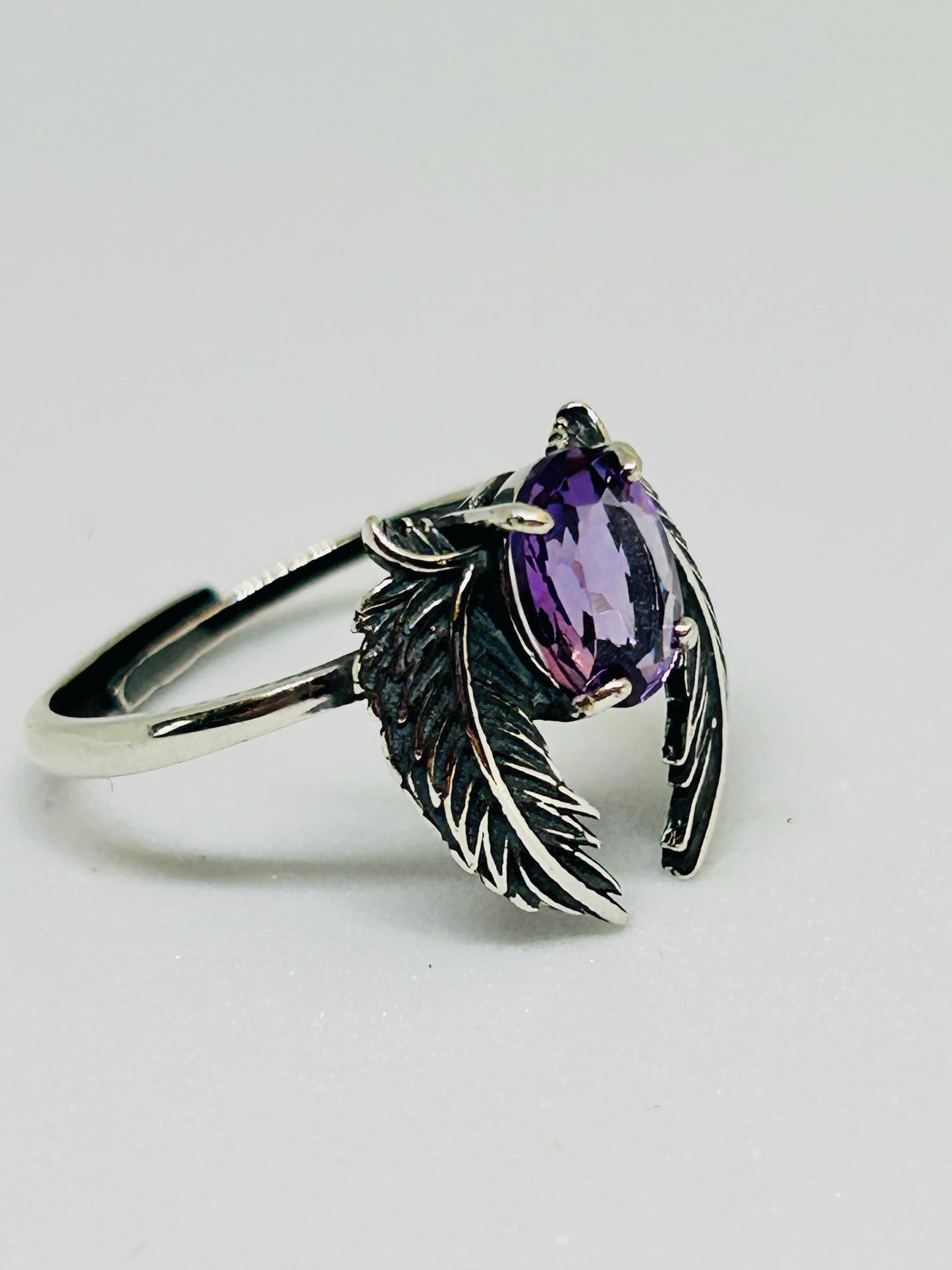 Angel Wings Ring with Amethyst in 925 Sterling Silver, Adjustable Guardian Angel Jewellery Celtic Dragon Jewellery