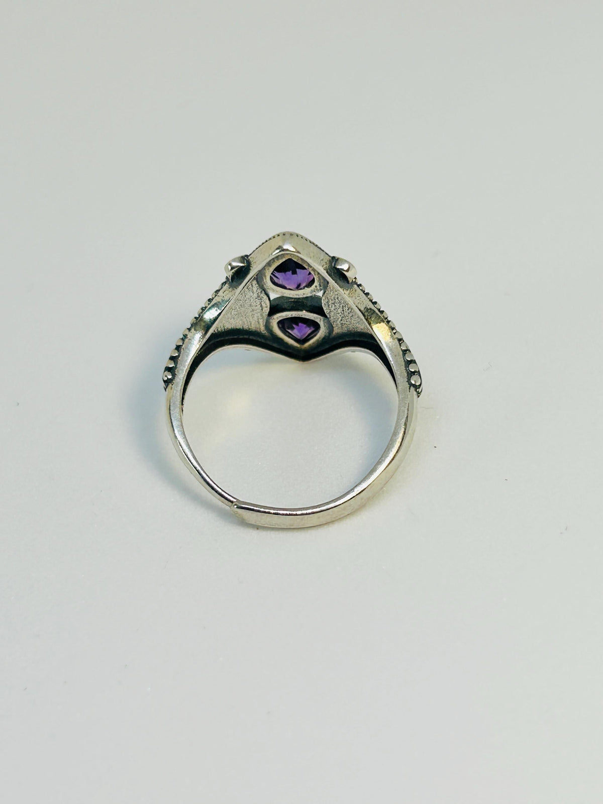 Double Amethyst Teardrop Ring in 925 Sterling Silver - Adjustable Gothic Jewellery Celtic Dragon Jewellery