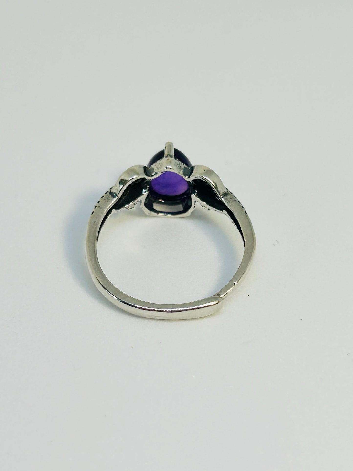 Amethyst Teardrop Ring in 925 Sterling Silver - Adjustable Gothic Romance Jewellery Celtic Dragon Jewellery