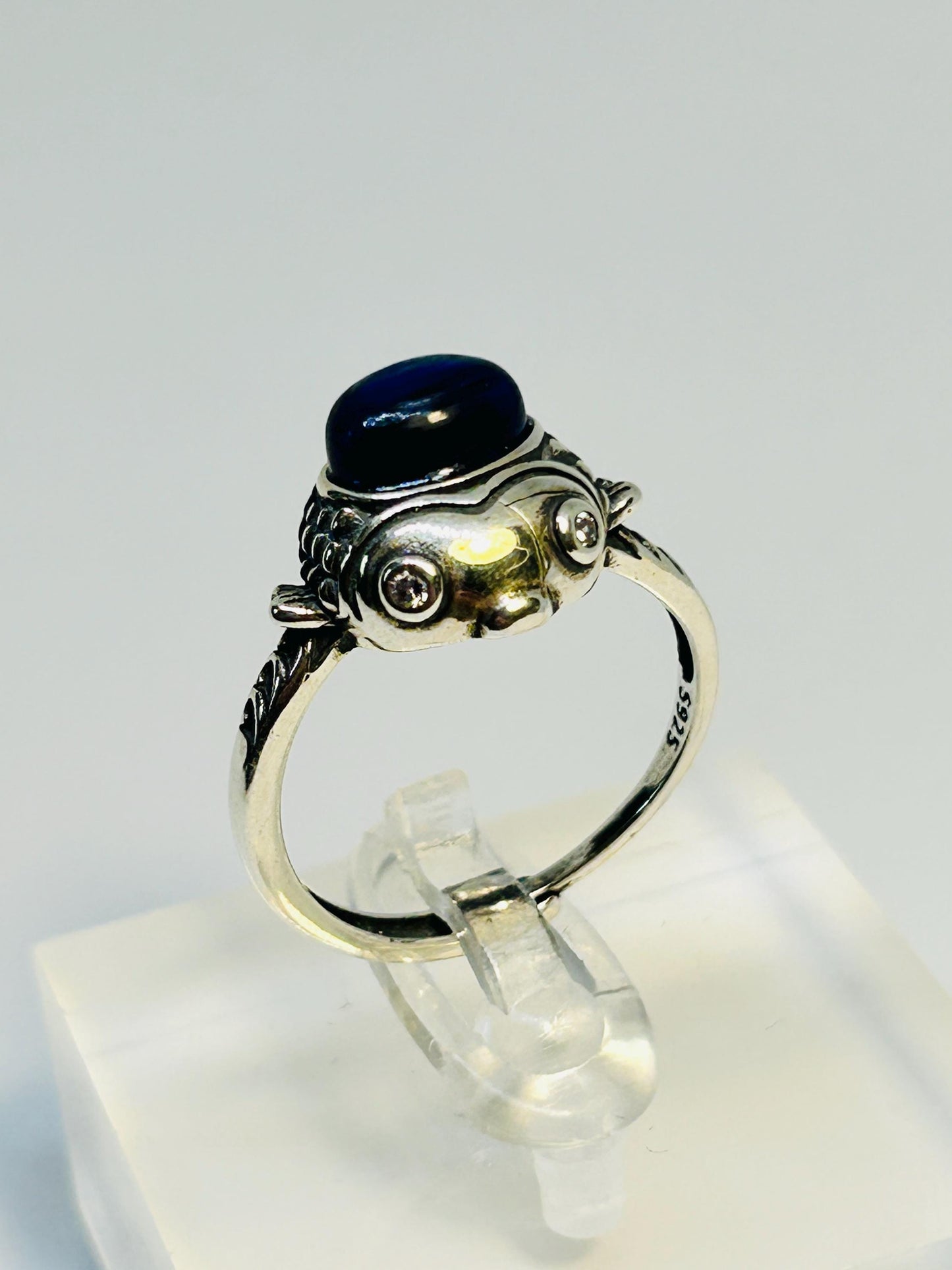Fancy Fish Ring With Blue Kyanite in 925 Sterling Silver - Adjustable Band