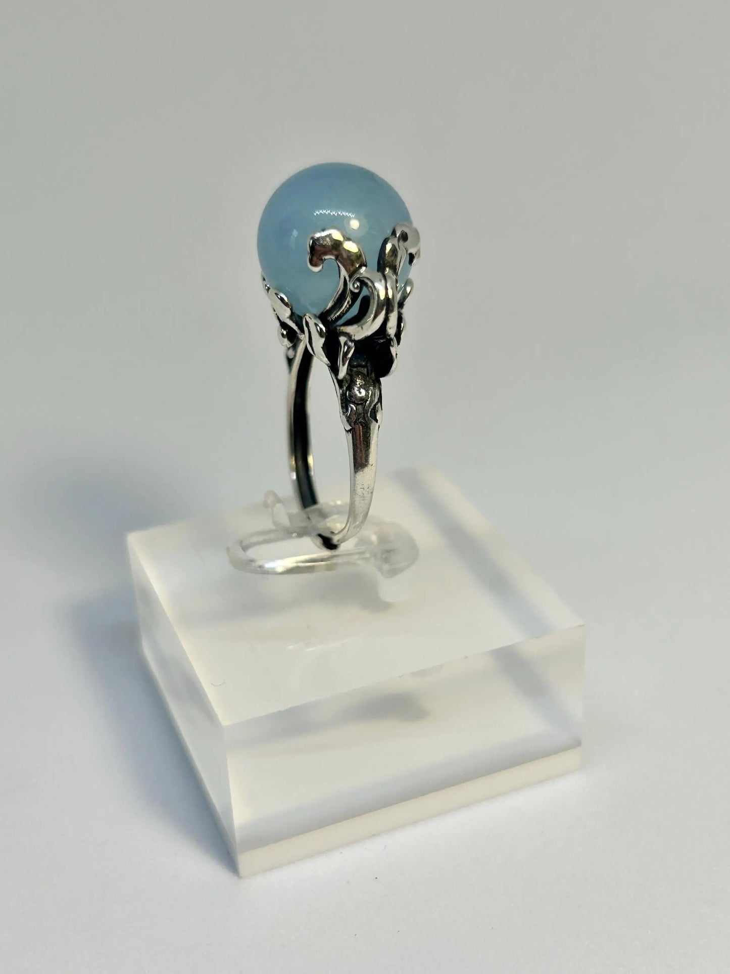 Phoenix Ring with Aquamarine in 925 Sterling Silver - Adjustable Mythology Jewellery Celtic Dragon Jewellery