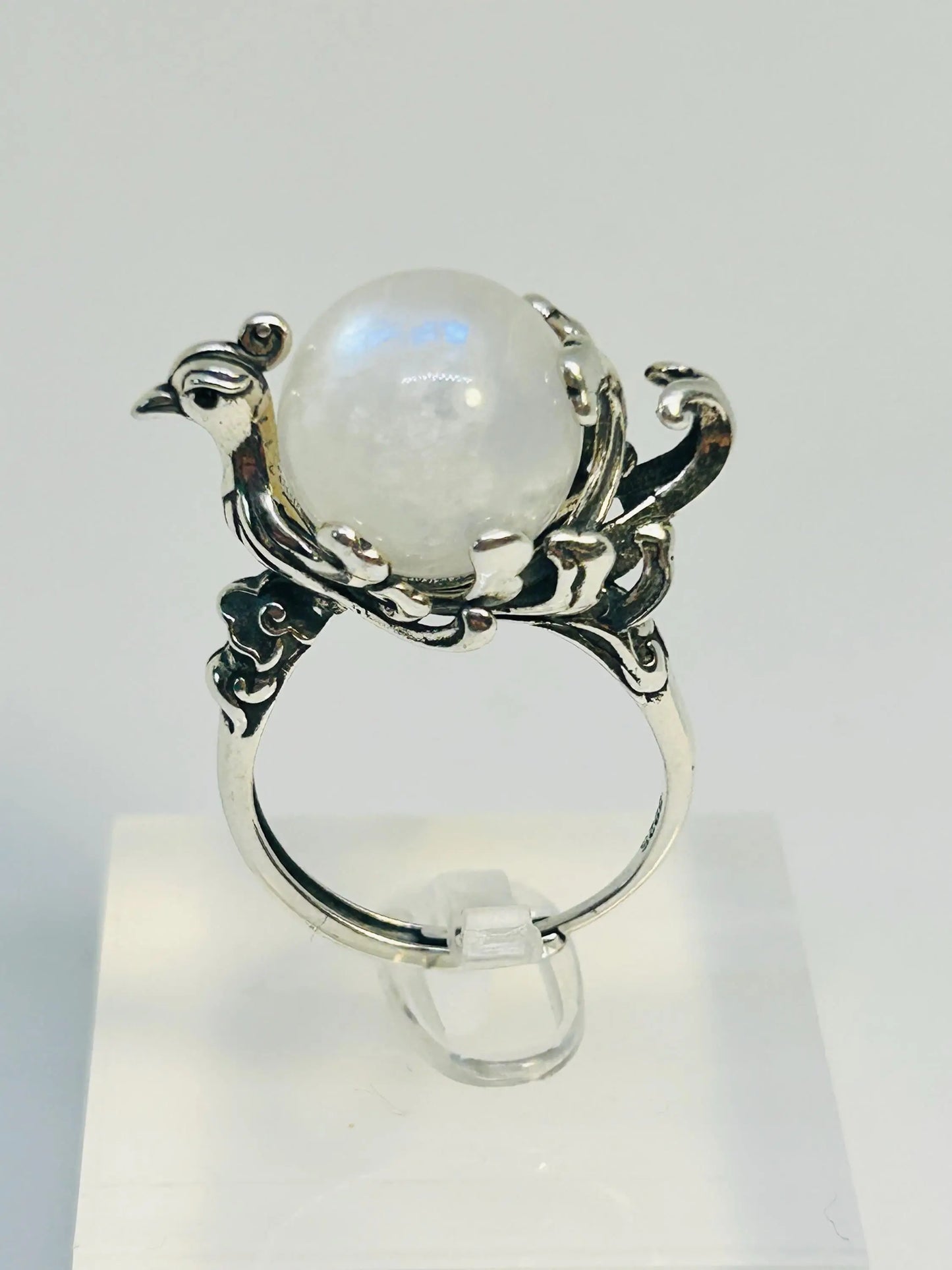 Phoenix Ring with Moonstone in 925 Sterling Silver - Adjustable Mythology Jewellery Celtic Dragon Jewellery
