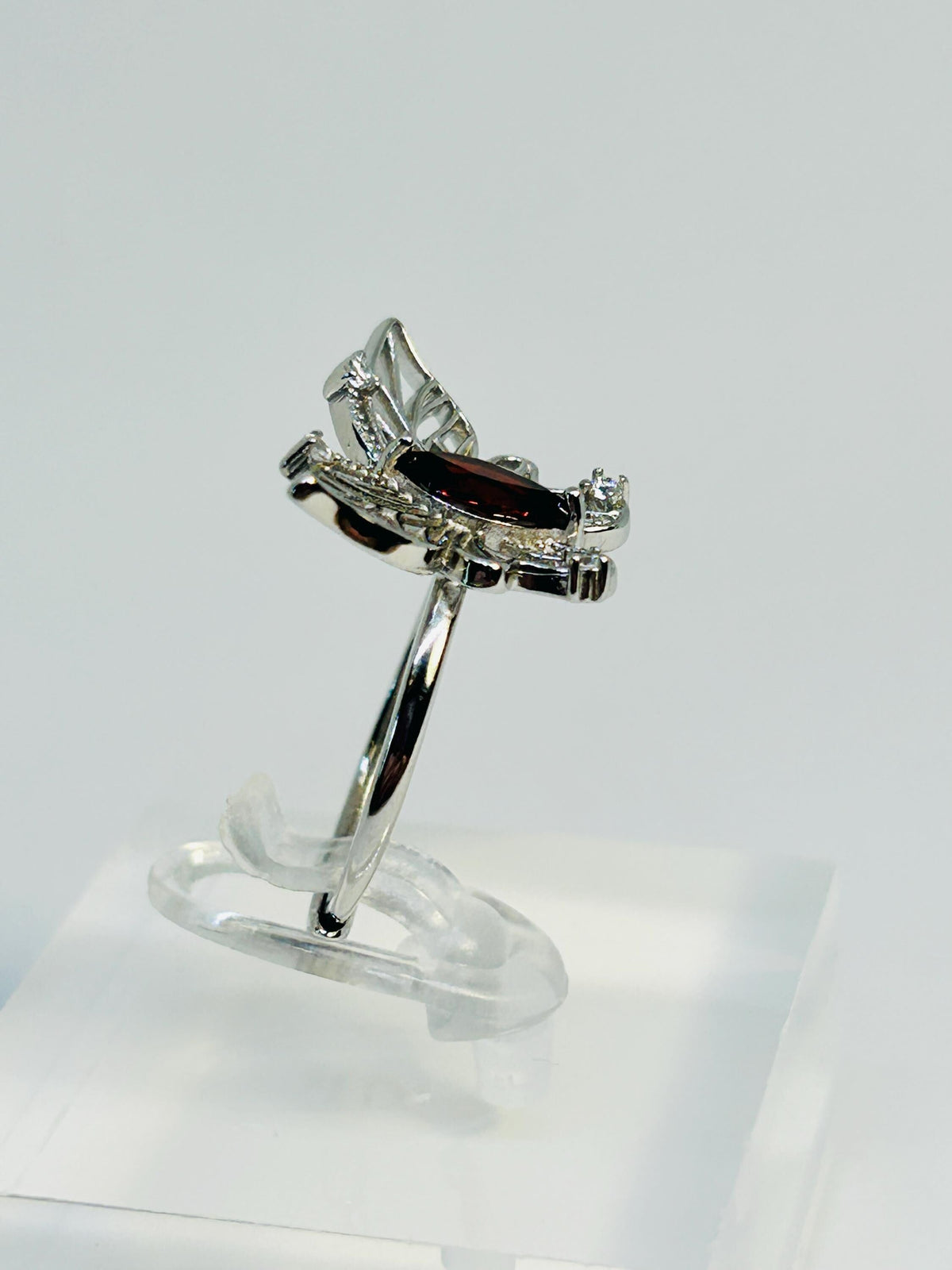Filigree Butterfly Ring With Garnet in 925 Sterling Silver & Adjustable Band Celtic Dragon Jewellery