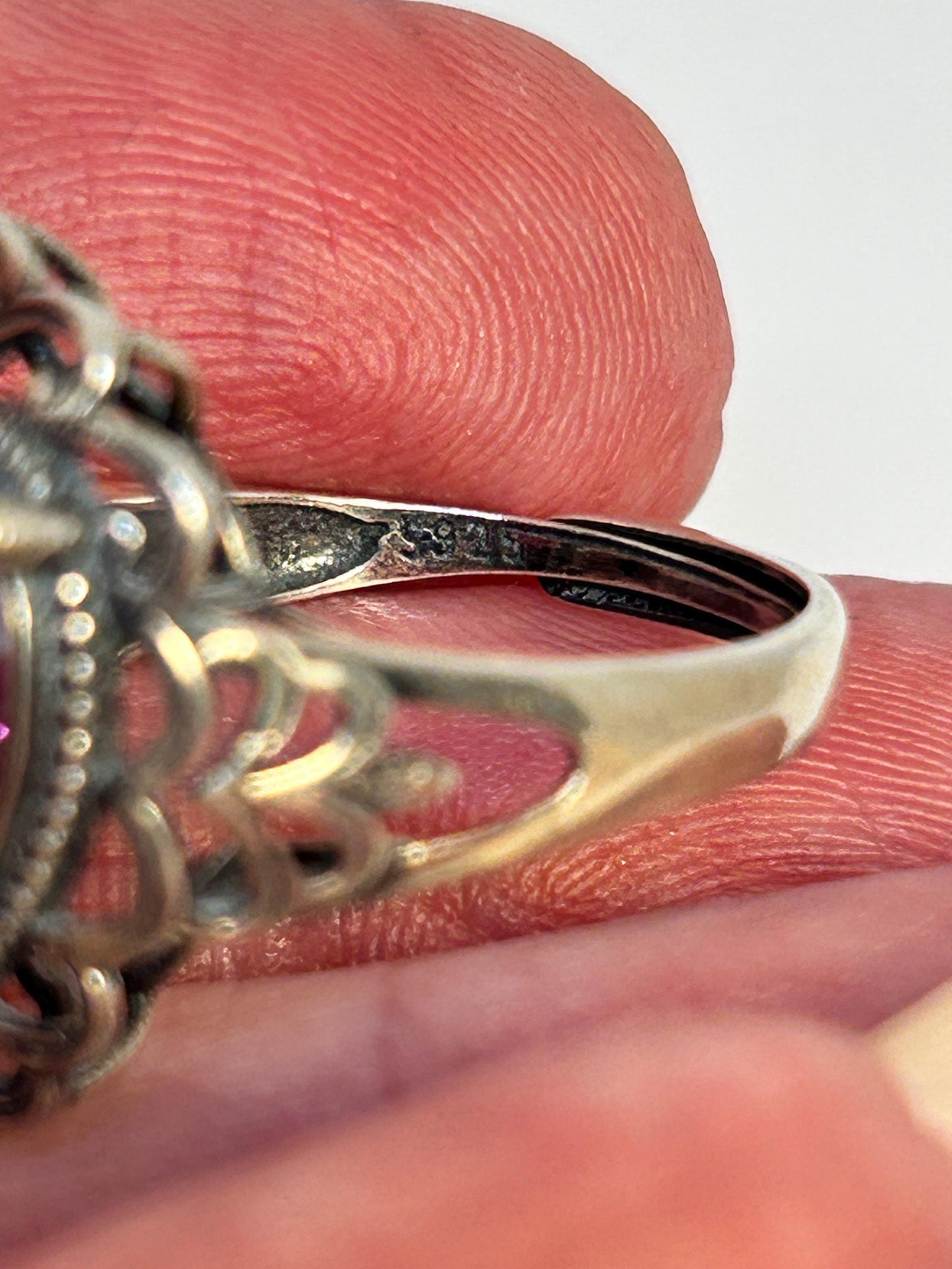 Ornate Heart Ring with Amethyst in 925 Sterling Silver - Adjustable Gothic Romance Jewellery