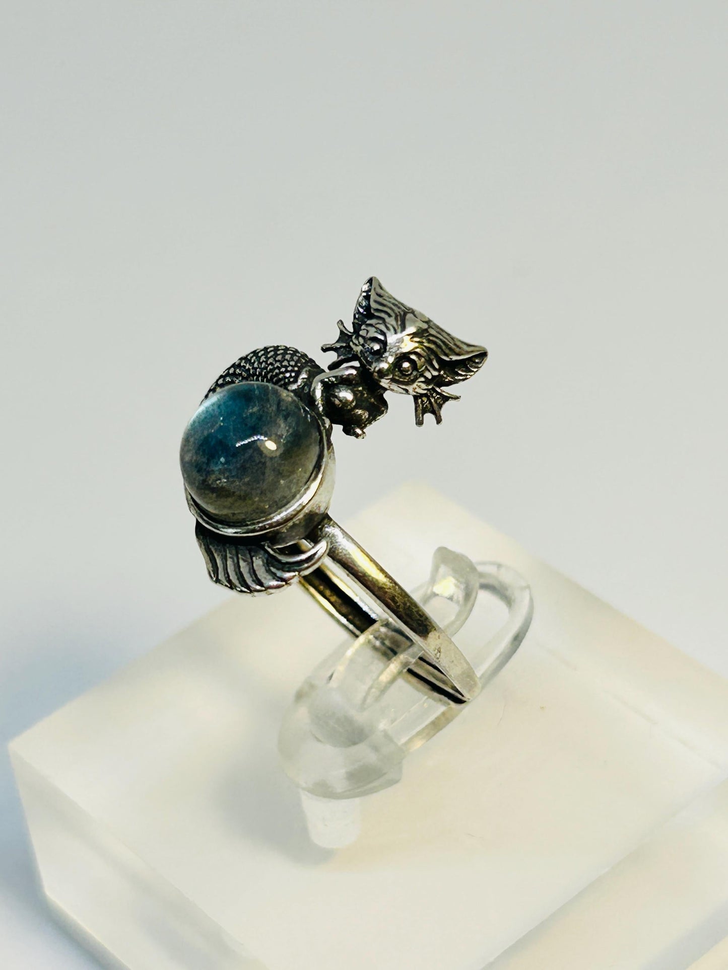 Naga Ring With Labradorite Gemstone in 925 Sterling Silver - Adjustable Gothic Jewellery Celtic Dragon Jewellery