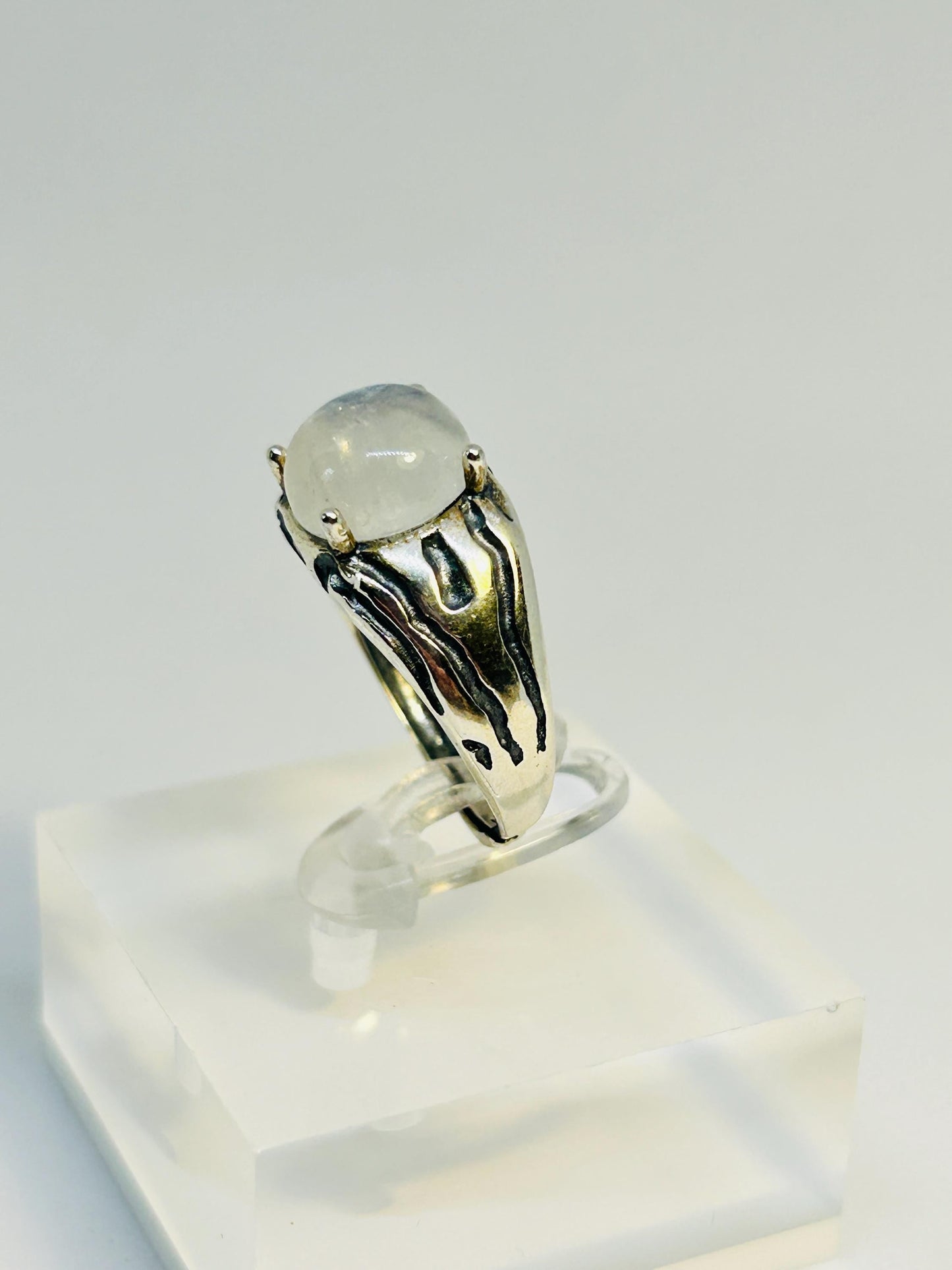 Rainbow Moonstone Ring in 925 Sterling Silver - Chunky Claw Set Adjustable Band Celtic Dragon Jewellery