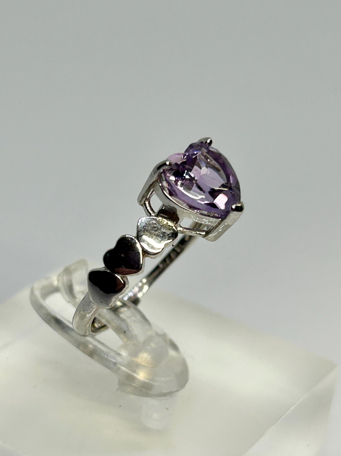 Amethyst Heart Ring 925 Silver - Stamped Heart Band Adjustable Promise Jewellery Celtic Dragon Jewellery