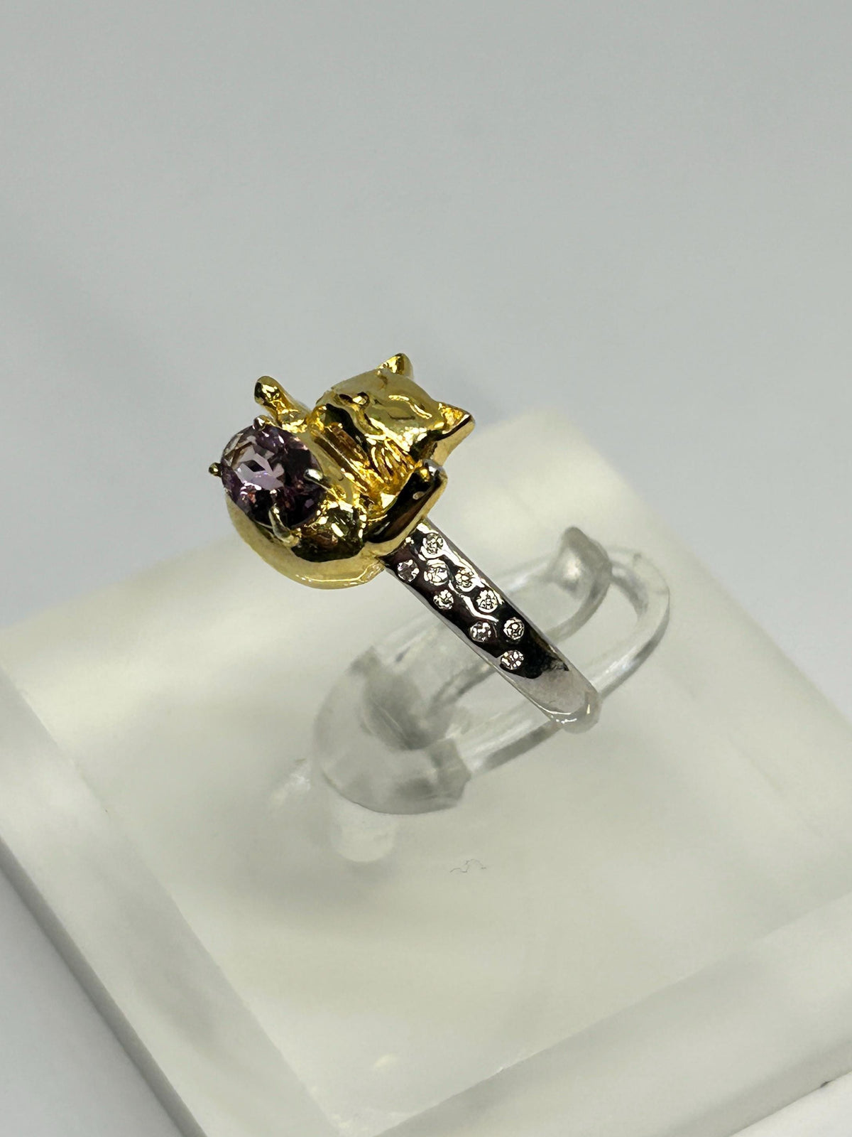 Maneki Neko Lucky Cat Ring – Sterling Silver, Amethyst, CZ Accents Celtic Dragon Jewellery