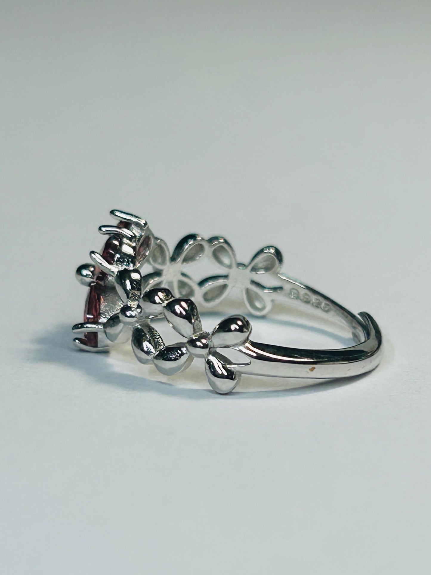 Garnet Flower Ring in 925 Sterling Silver with Adjustable Band Celtic Dragon Jewellery