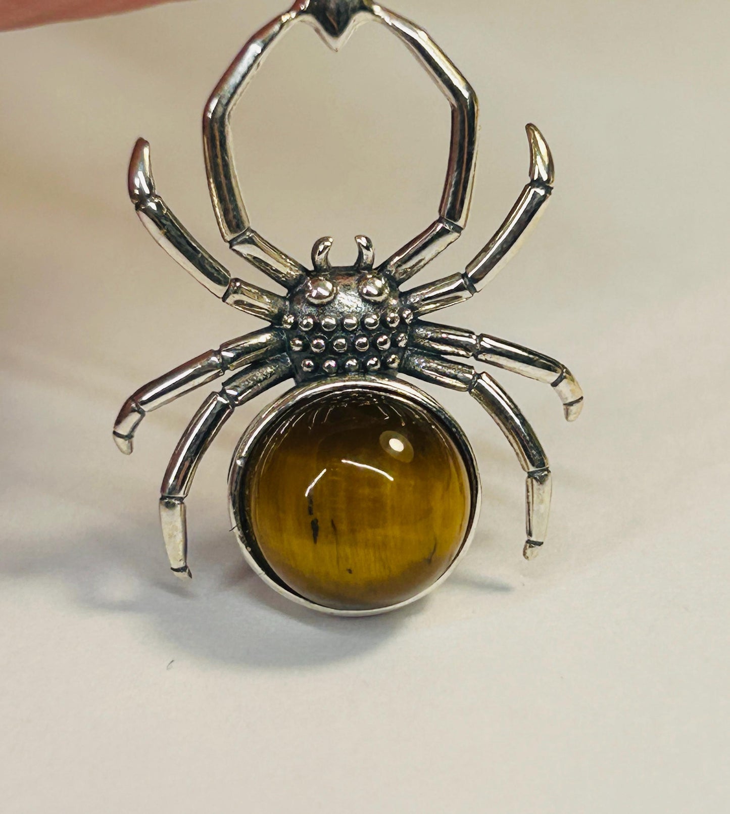 Spider Pendant with Gold Tigers Eye in 925 Sterling Silver